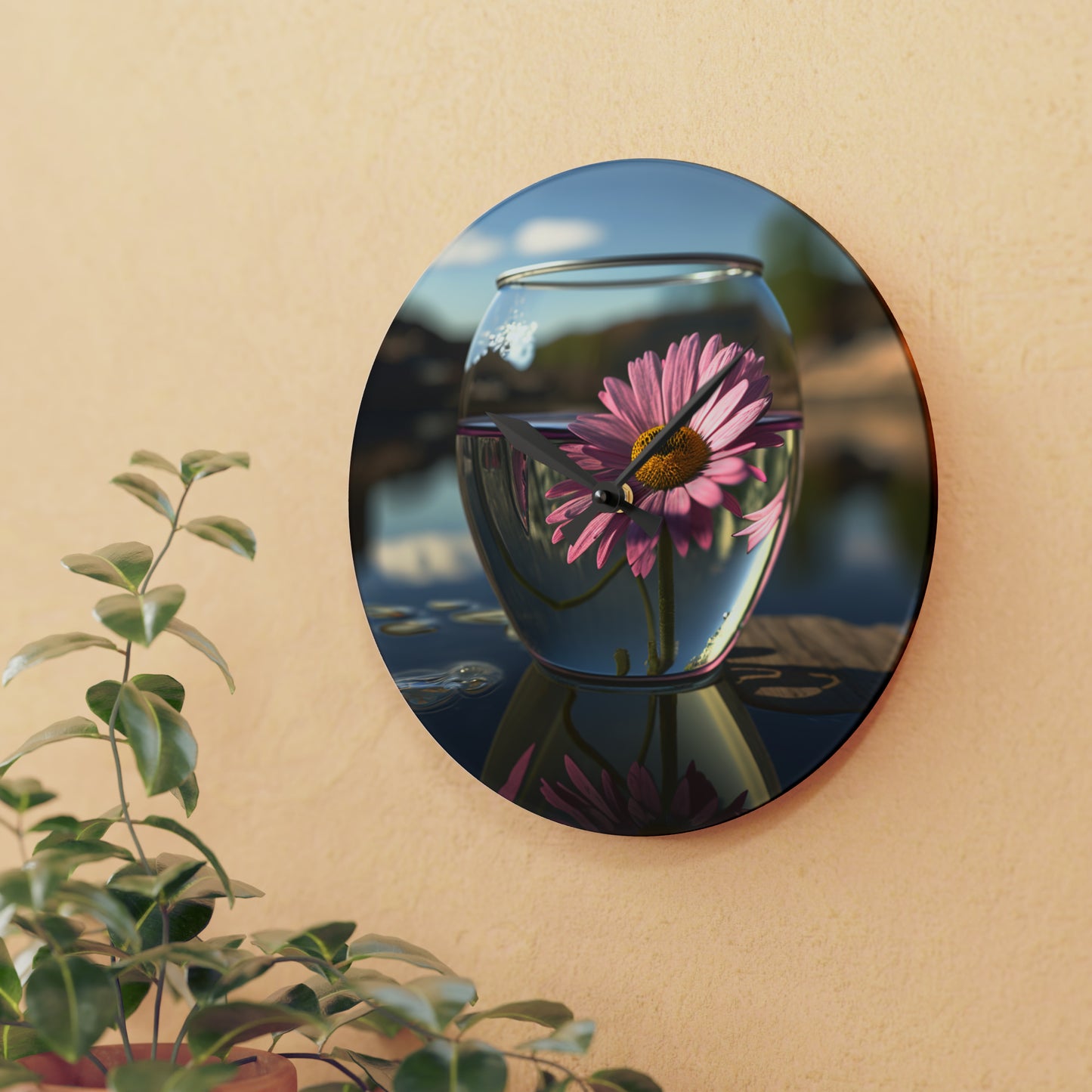 Acrylic Wall Clock Daisy in a vase 1