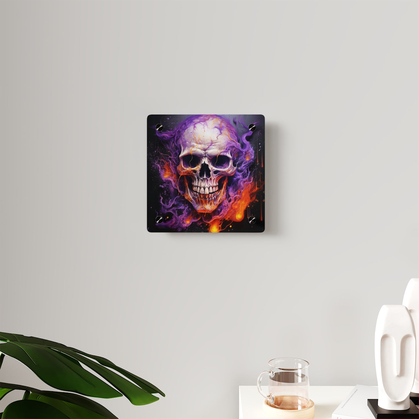 Acrylic Wall Art Panels Skull Flames 2