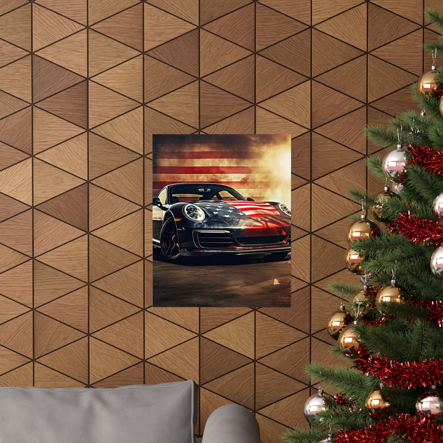 Premium Matte Vertical Posters Abstract American Flag Background Porsche 1