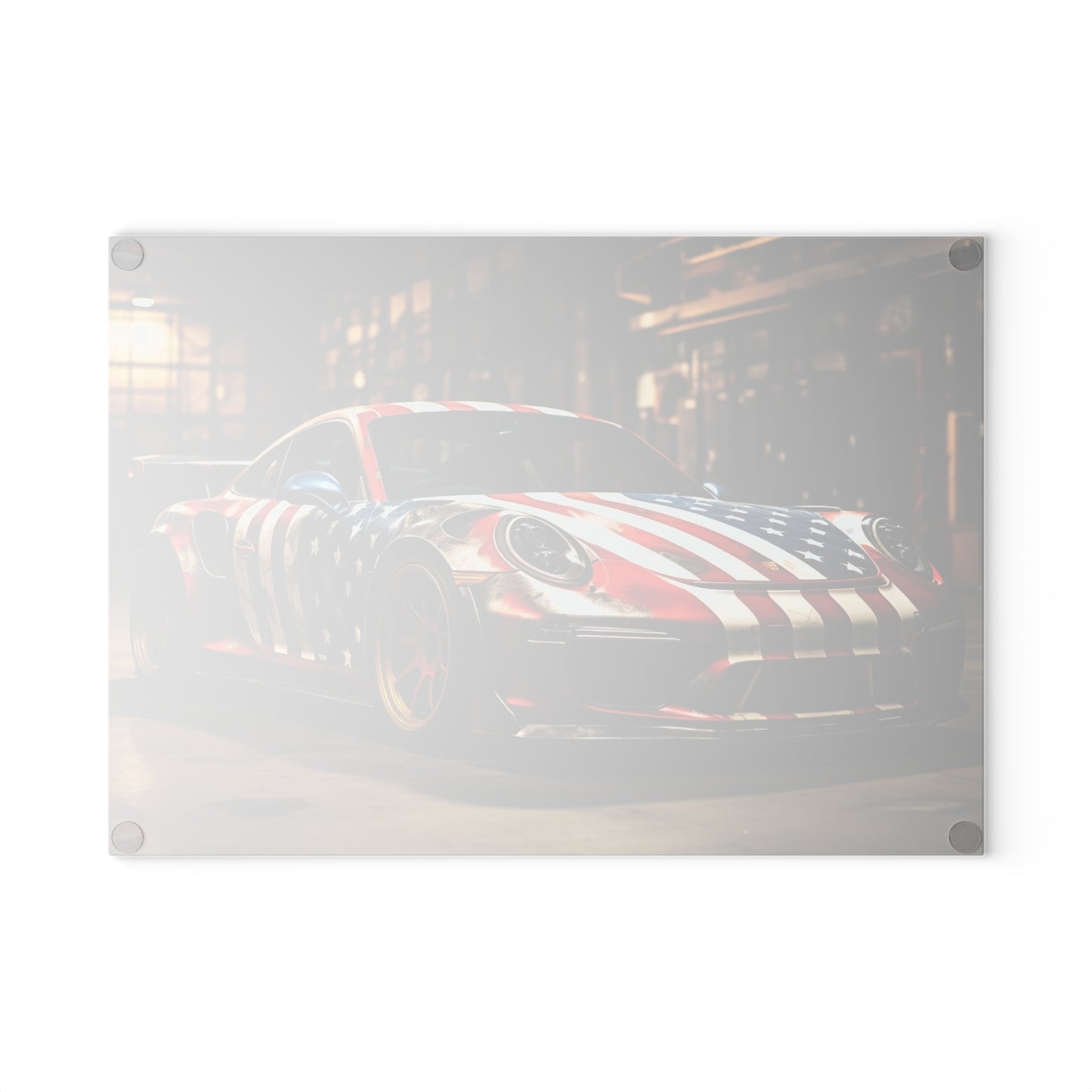 Glass Cutting Board American Flag Porsche 4