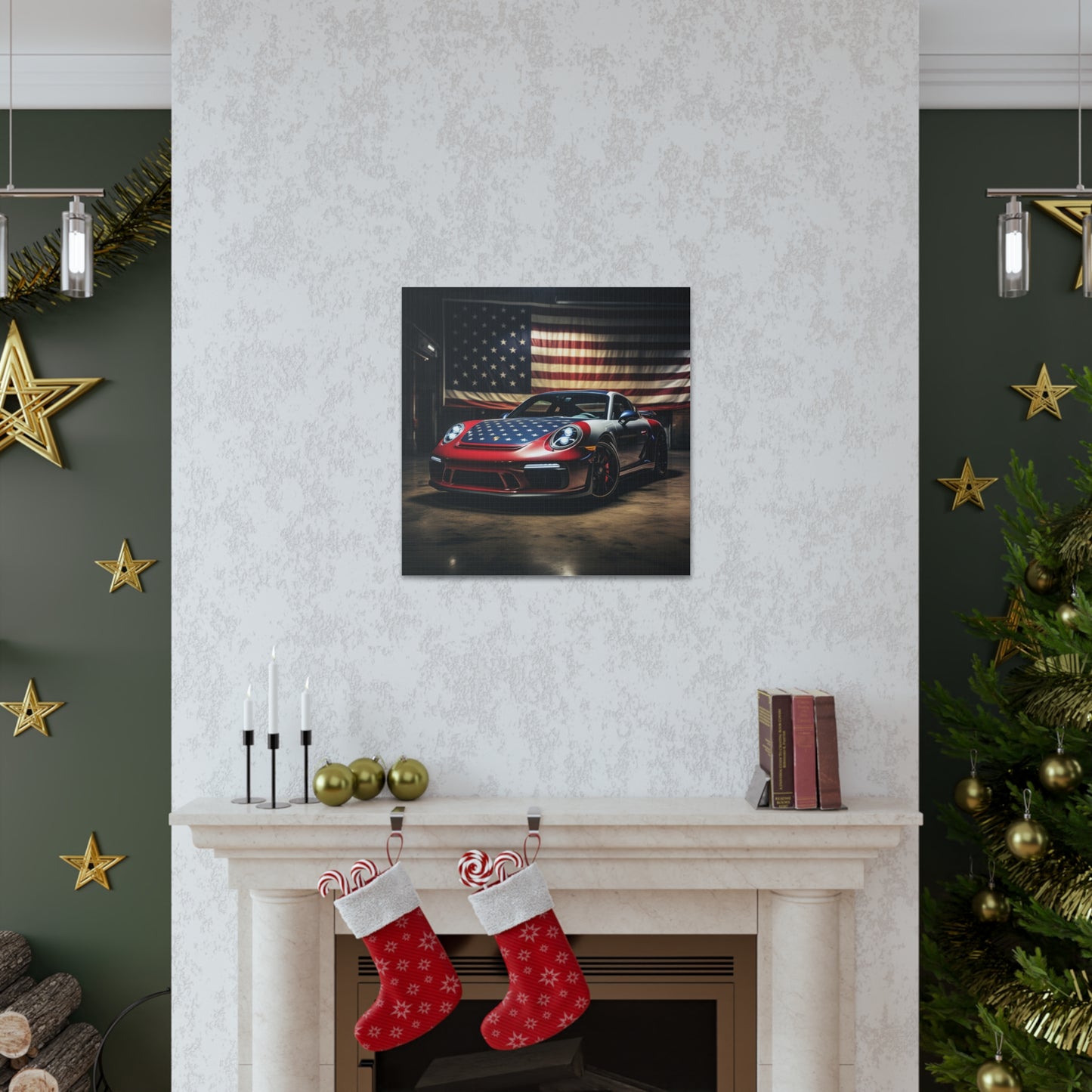 Canvas Gallery Wraps American Flag Background Porsche 1