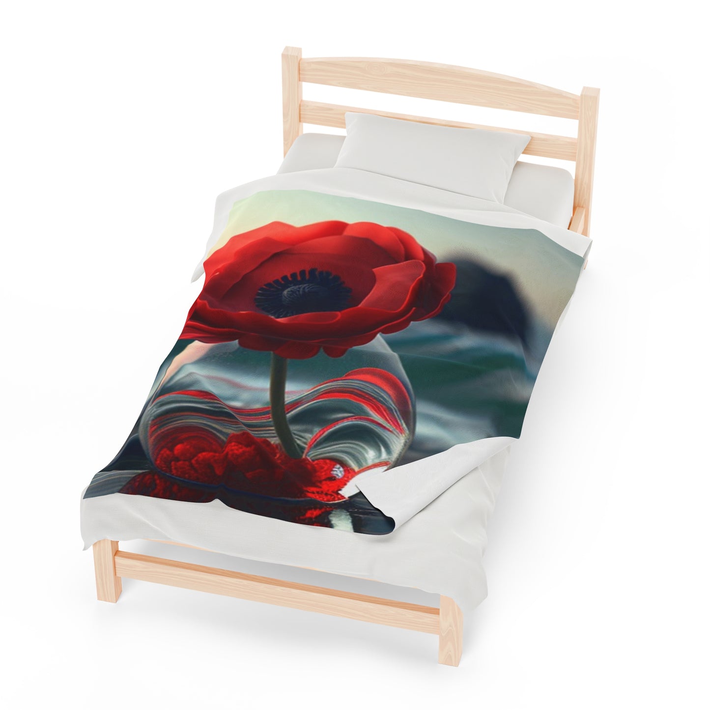 Velveteen Plush Blanket Red Anemone in a Vase 1