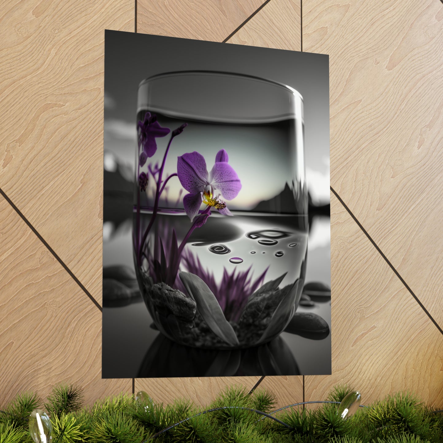 Premium Matte Vertical Posters Purple Orchid Glass vase 2