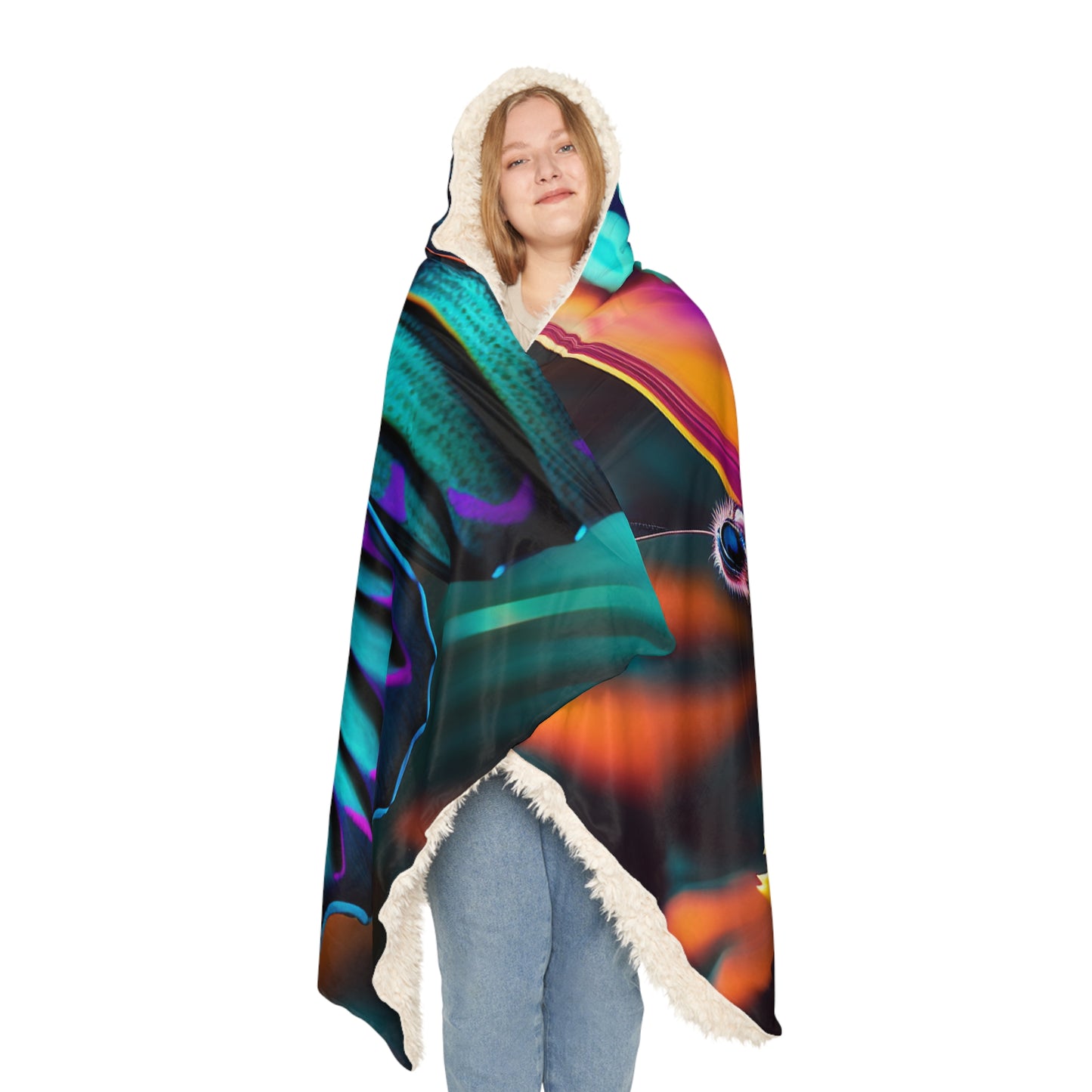 Snuggle Hooded Blanket Neon Butterfly Macro 1