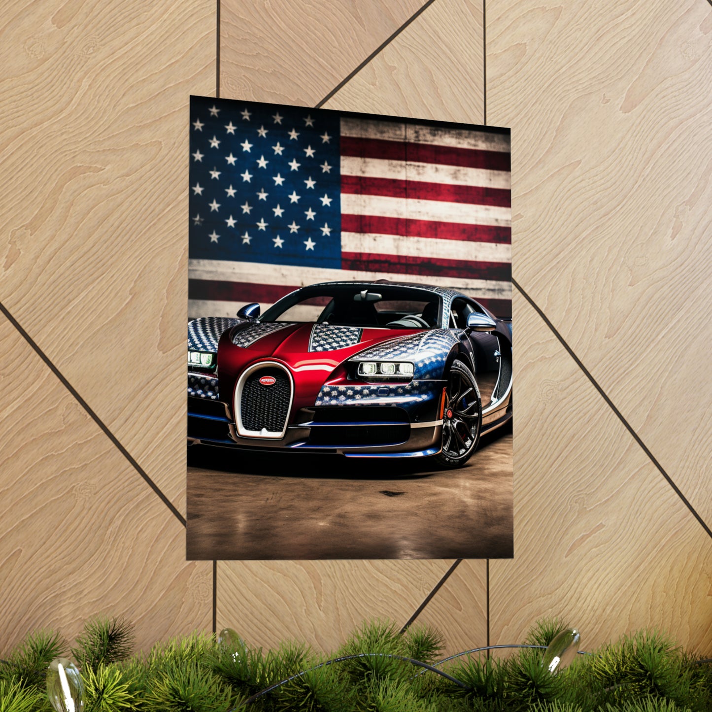 Premium Matte Vertical Posters Bugatti American Flag 1