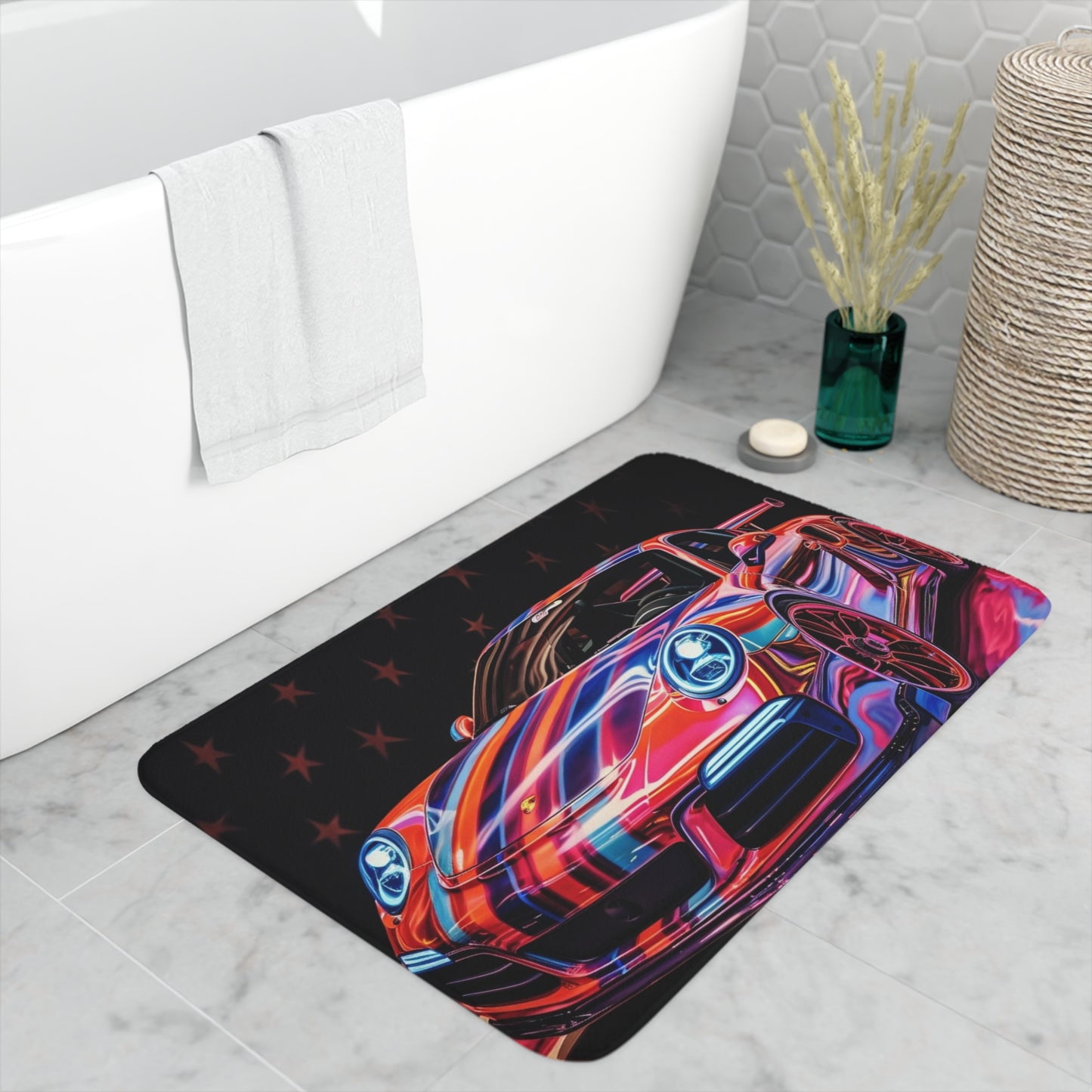 Memory Foam Bath Mat American Flag Colored Porsche 4