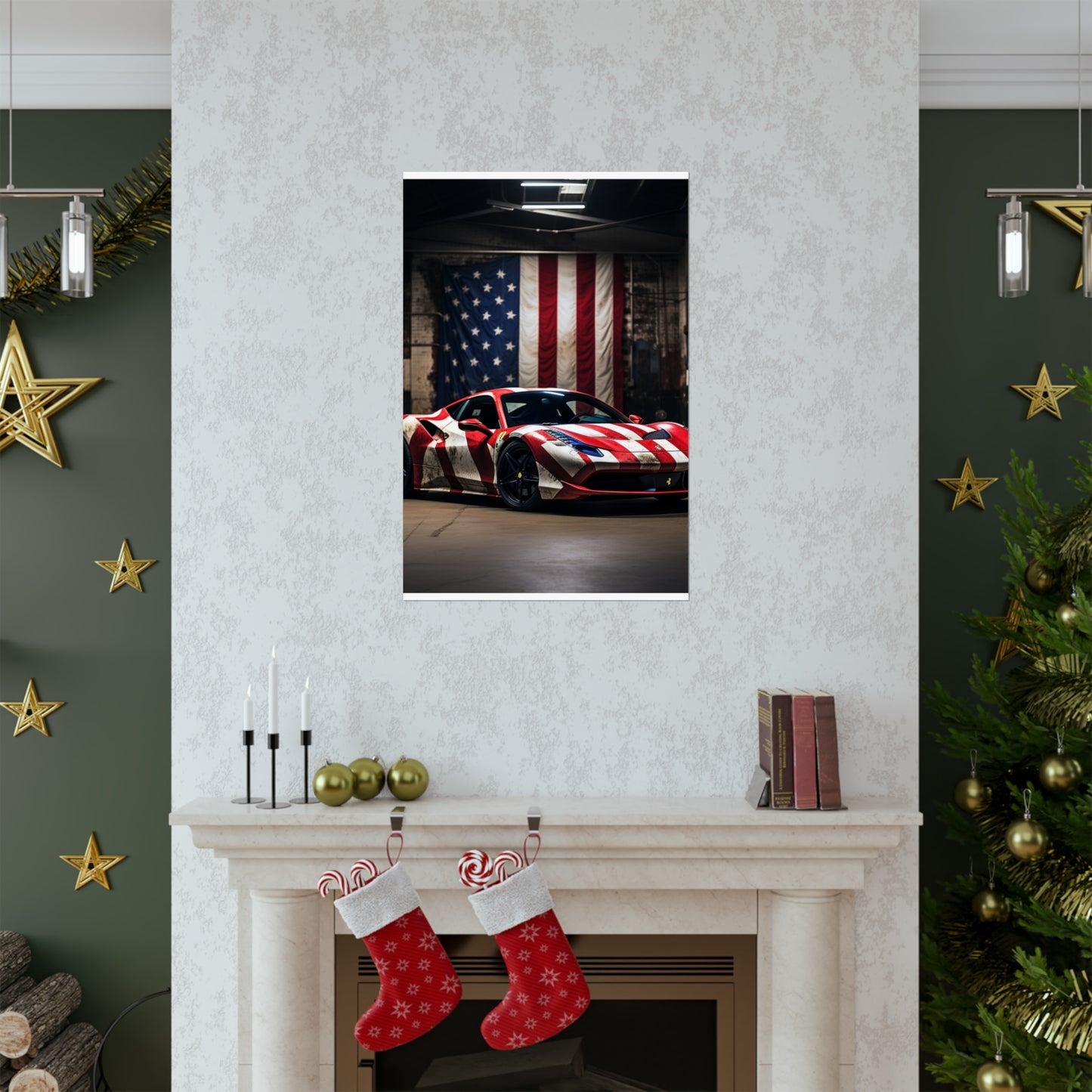 Premium Matte Vertical Posters American Flag Farrari 2