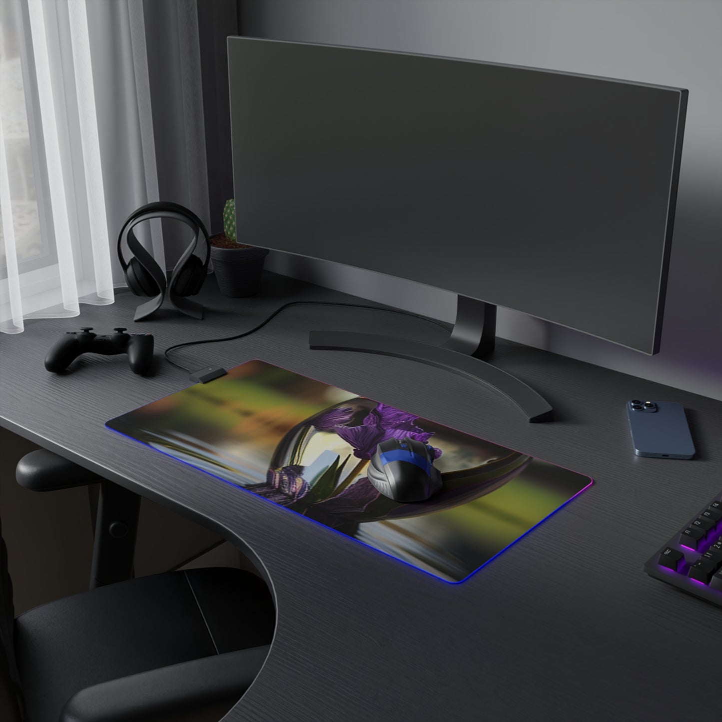 LED Gaming Mouse Pad Purple Iris in a vase 3