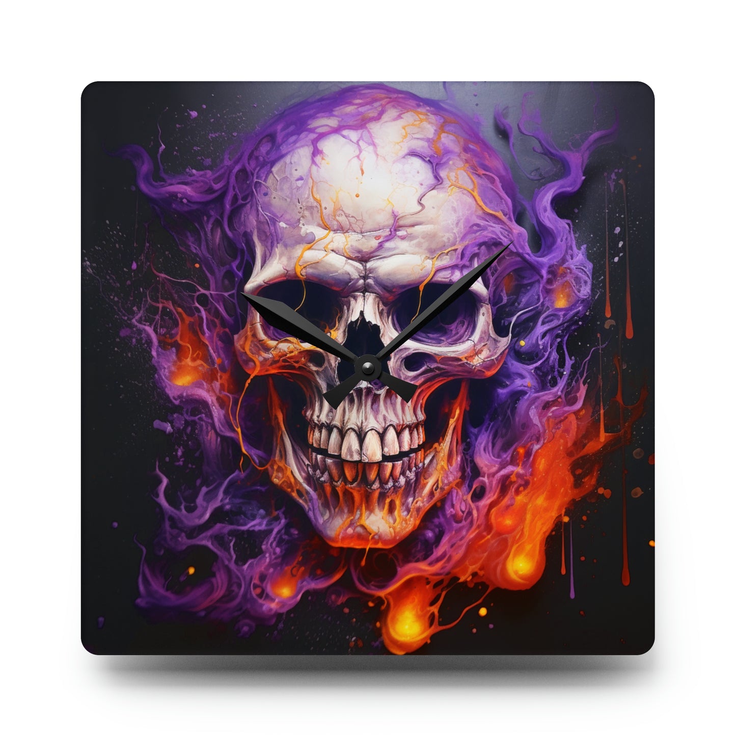 Acrylic Wall Clock Skull Flames 2