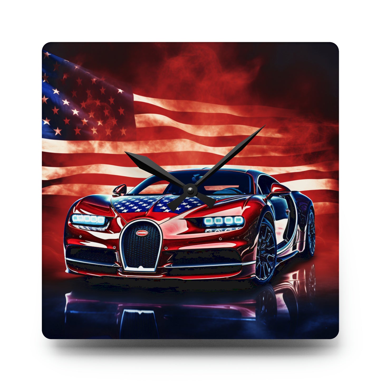 Acrylic Wall Clock Abstract American Flag Background Bugatti 3