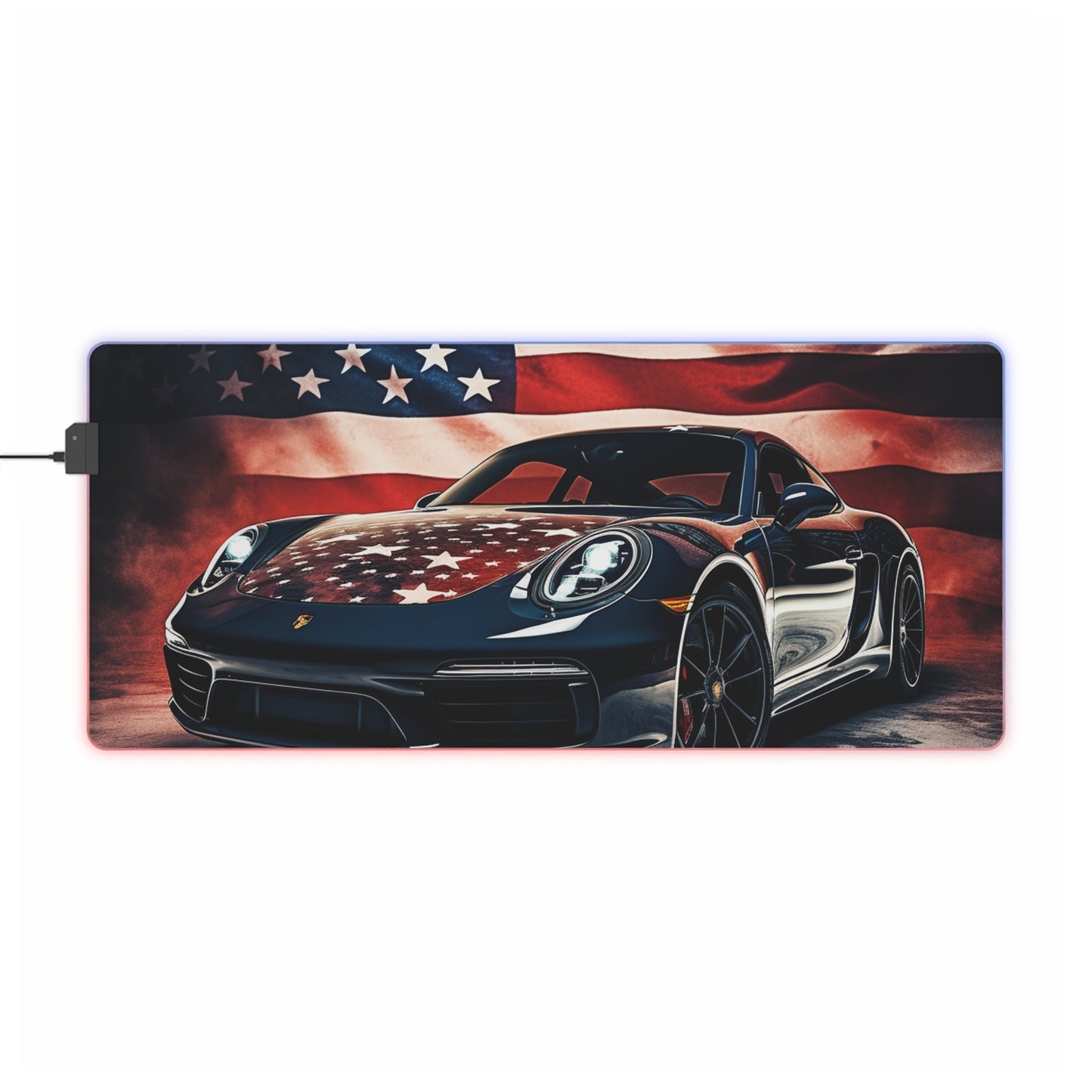 LED Gaming Mouse Pad Abstract American Flag Background Porsche 2