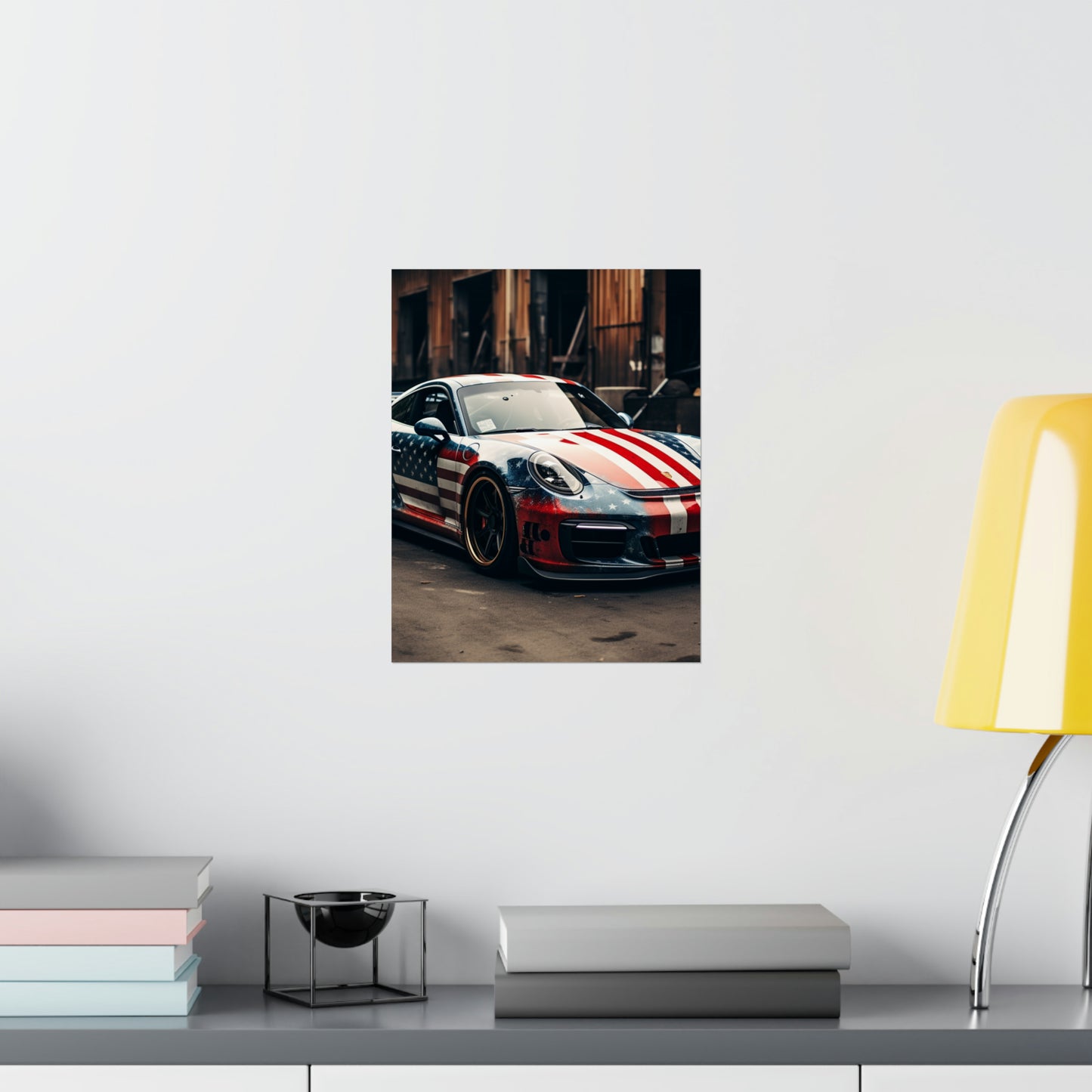 Premium Matte Vertical Posters American Flag Porsche 3