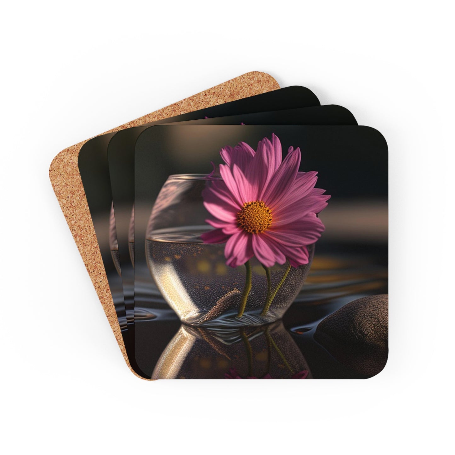 Corkwood Coaster Set Pink Daisy 4