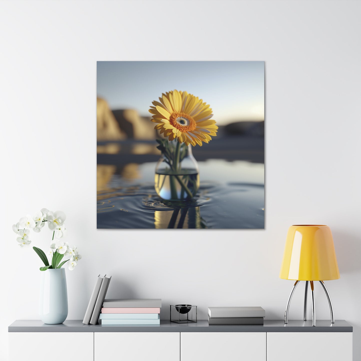 Canvas Gallery Wraps yello Gerbera glass 4