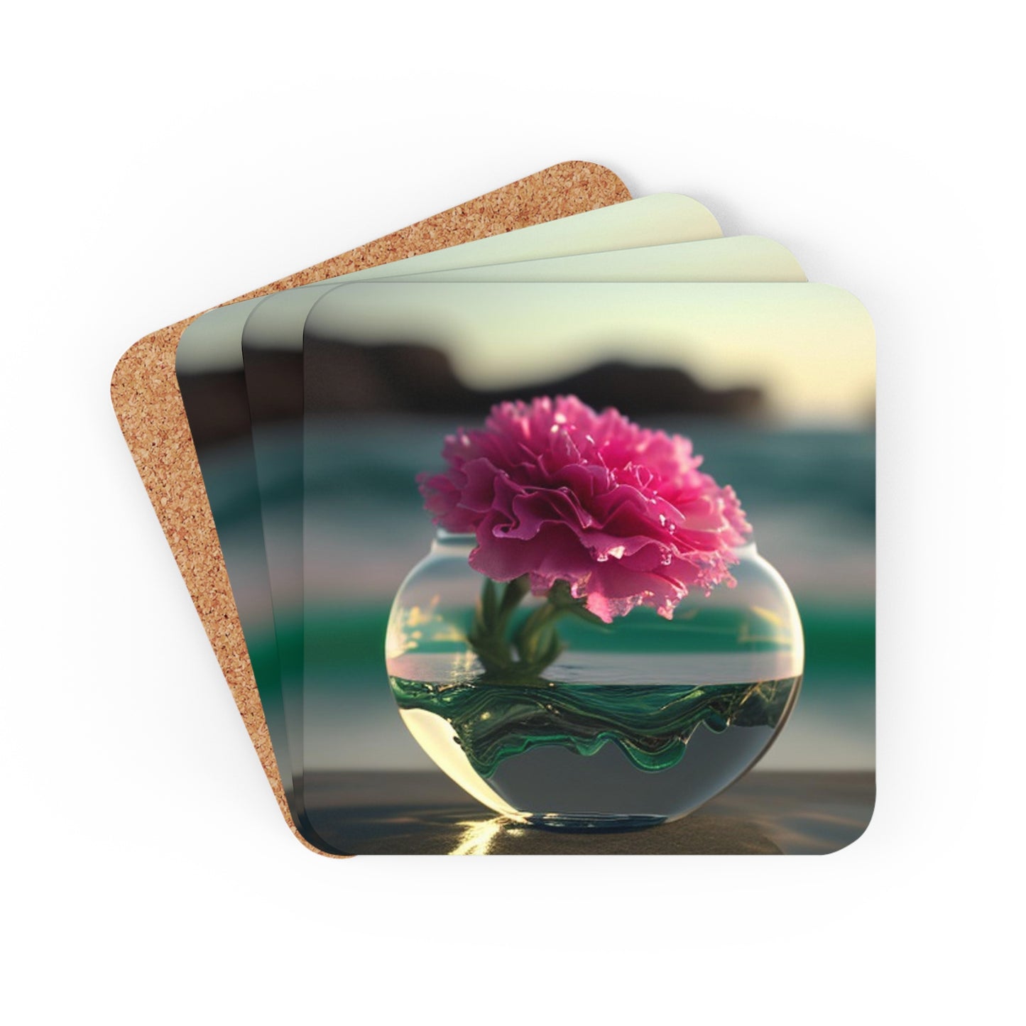 Corkwood Coaster Set Carnation 3