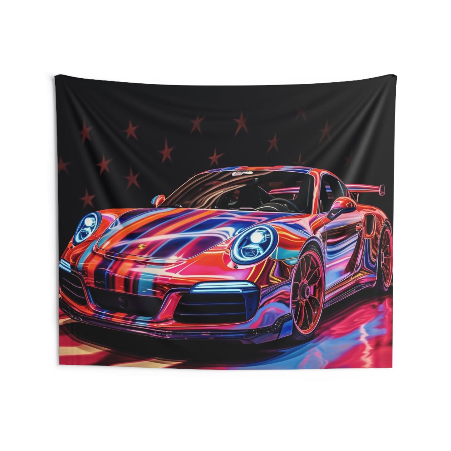 Indoor Wall Tapestries American Flag Colored Porsche 4