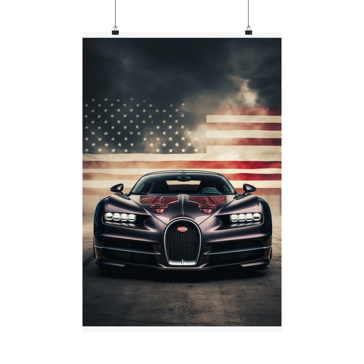 Premium Matte Vertical Posters American Flag Background Bugatti 2