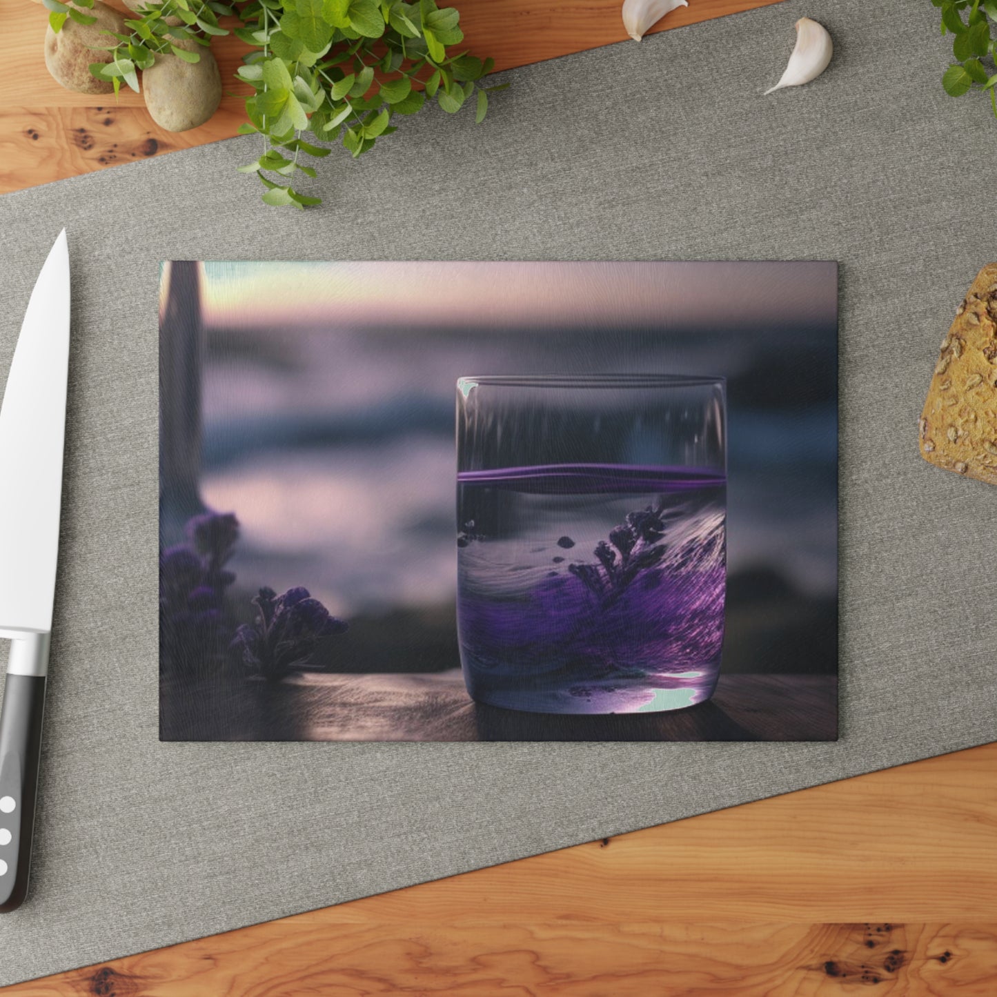 Glass Cutting Board Lavender in a vase 4