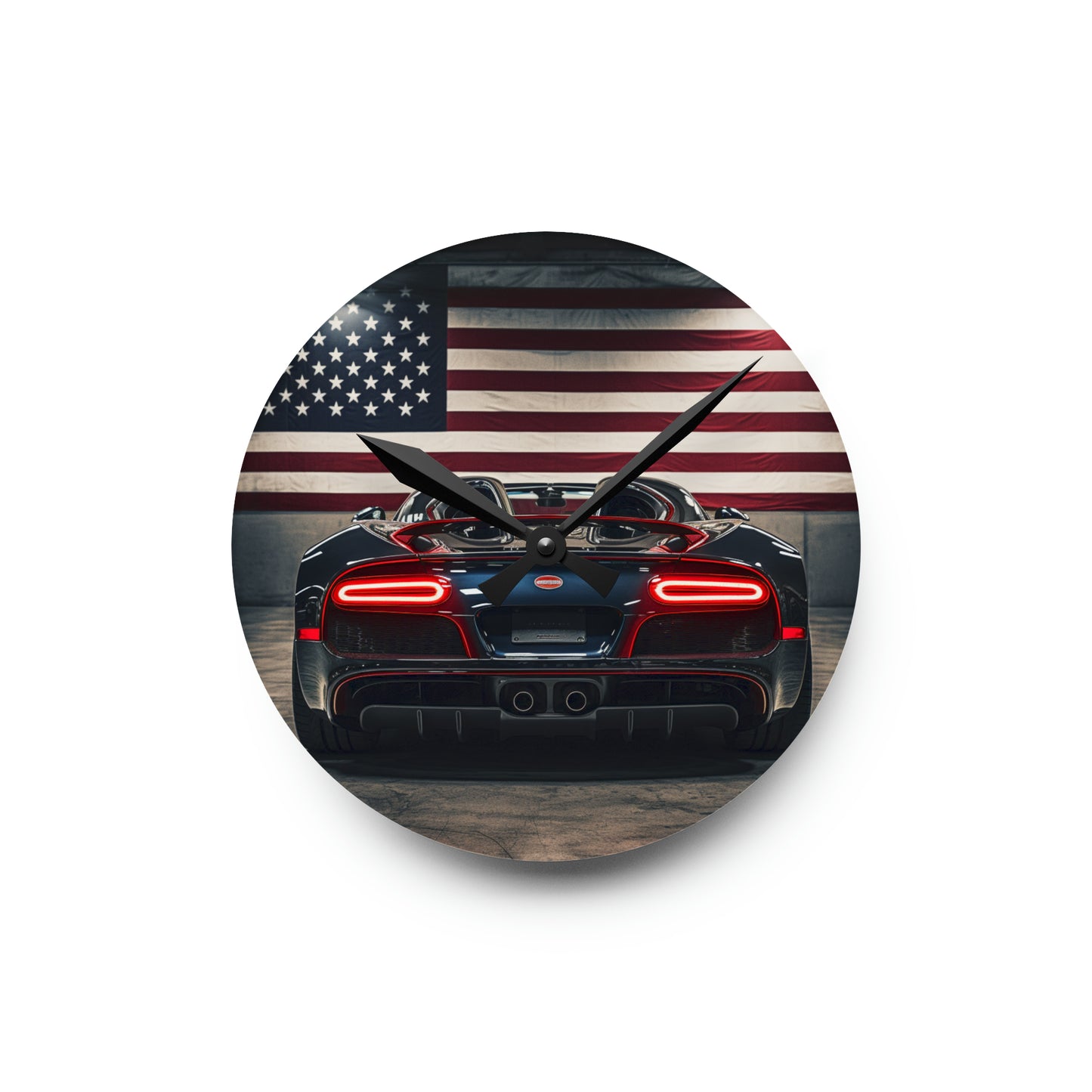 Acrylic Wall Clock American Flag Background Bugatti 4