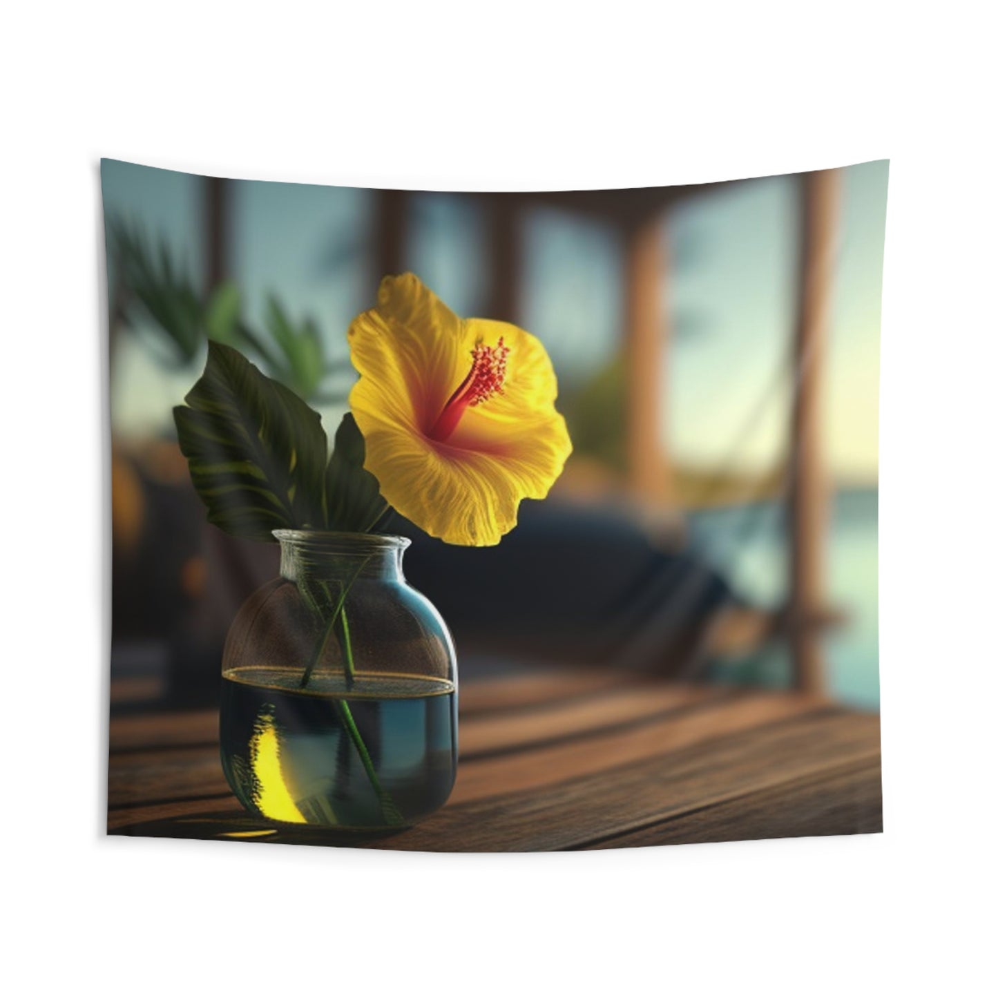 Indoor Wall Tapestries Yellow Hibiscus Wood 2