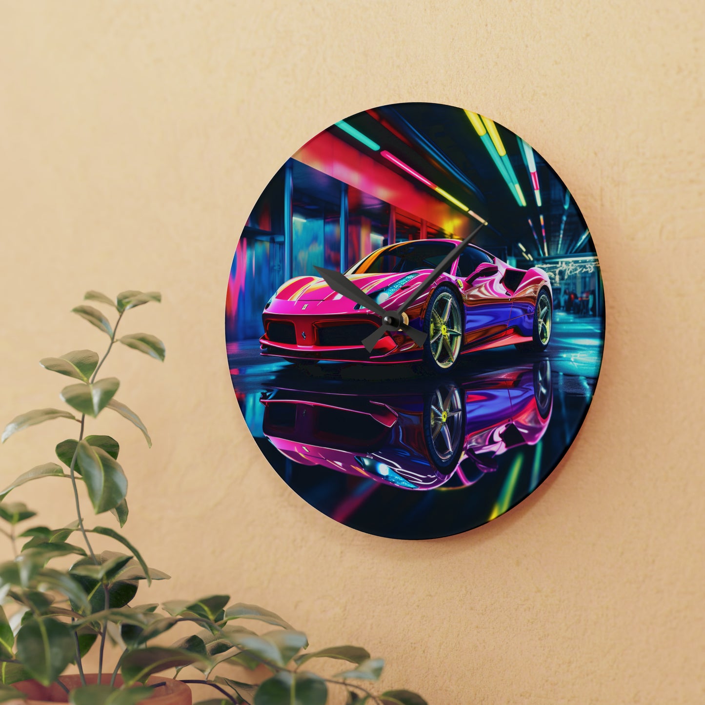 Acrylic Wall Clock Pink Macro Ferrari 4