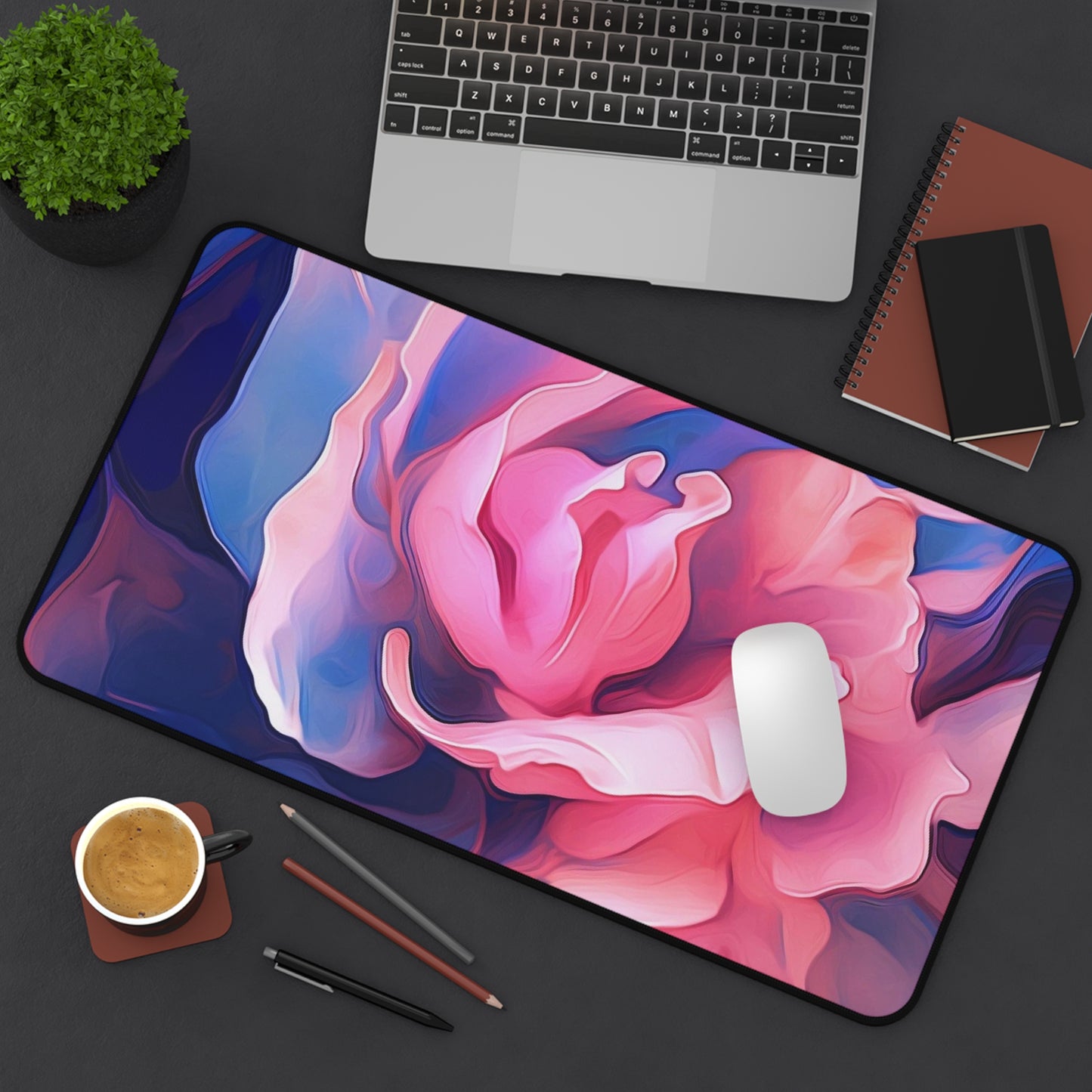 Desk Mat Pink & Blue Tulip Rose 1