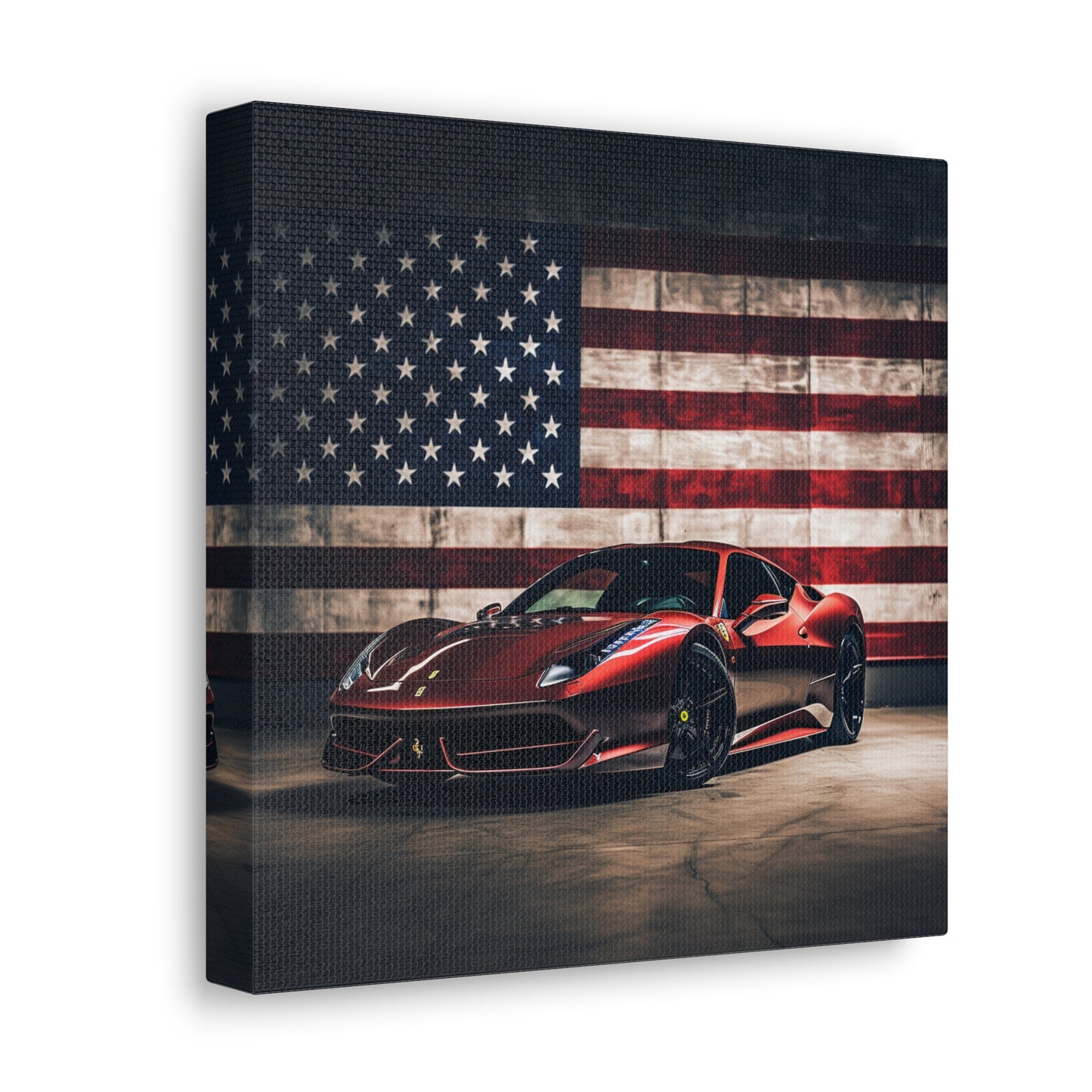 Canvas Gallery Wraps American Flag Background Ferrari 4