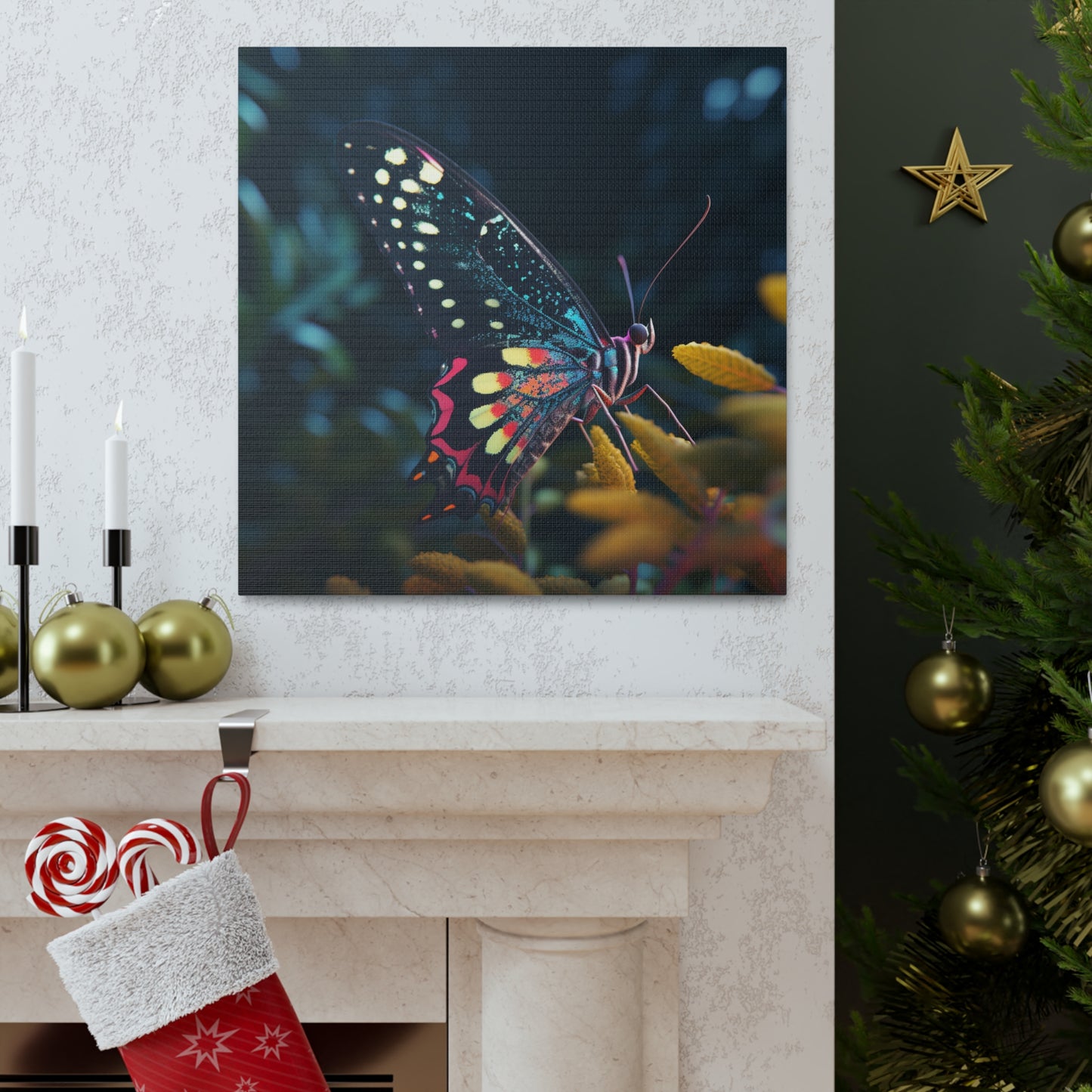 Canvas Gallery Wraps Hyper Colorful Butterfly Macro 2