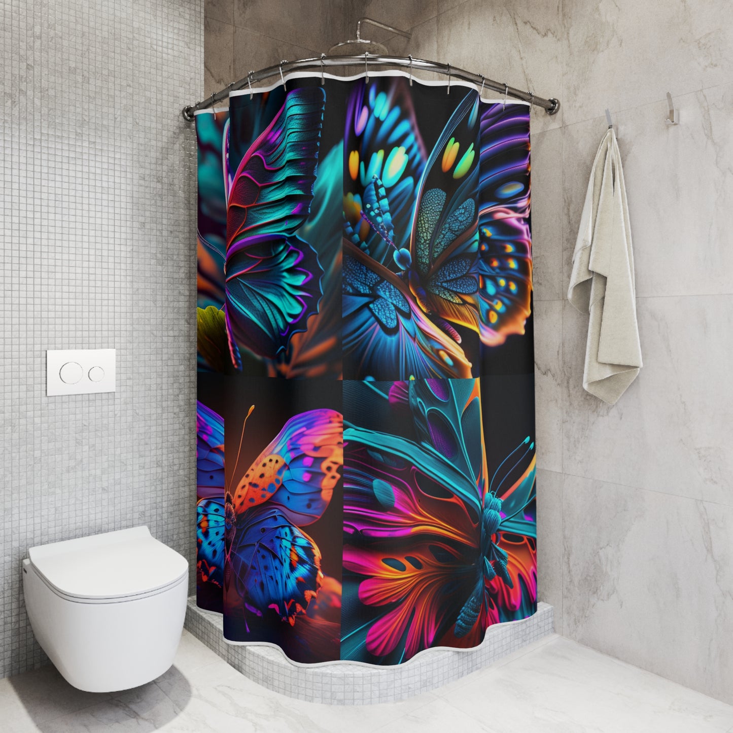 Polyester Shower Curtain Neon Butterfly Macro 5