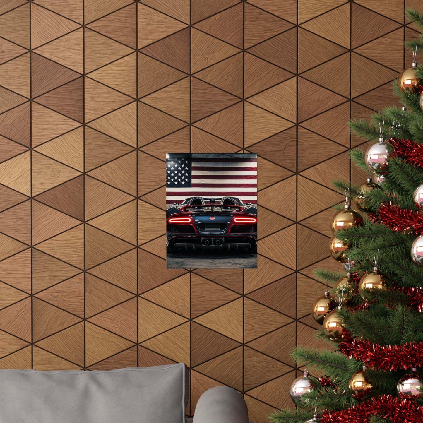 Premium Matte Vertical Posters American Flag Background Bugatti 4