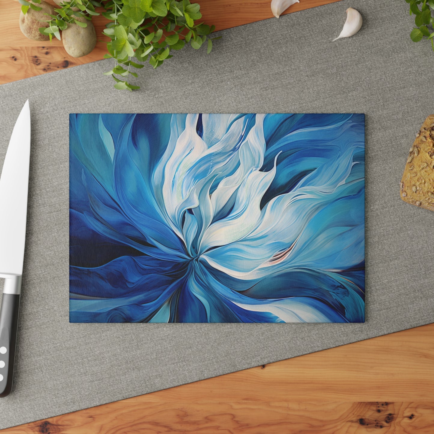 Glass Cutting Board Blue Tluip Abstract 1