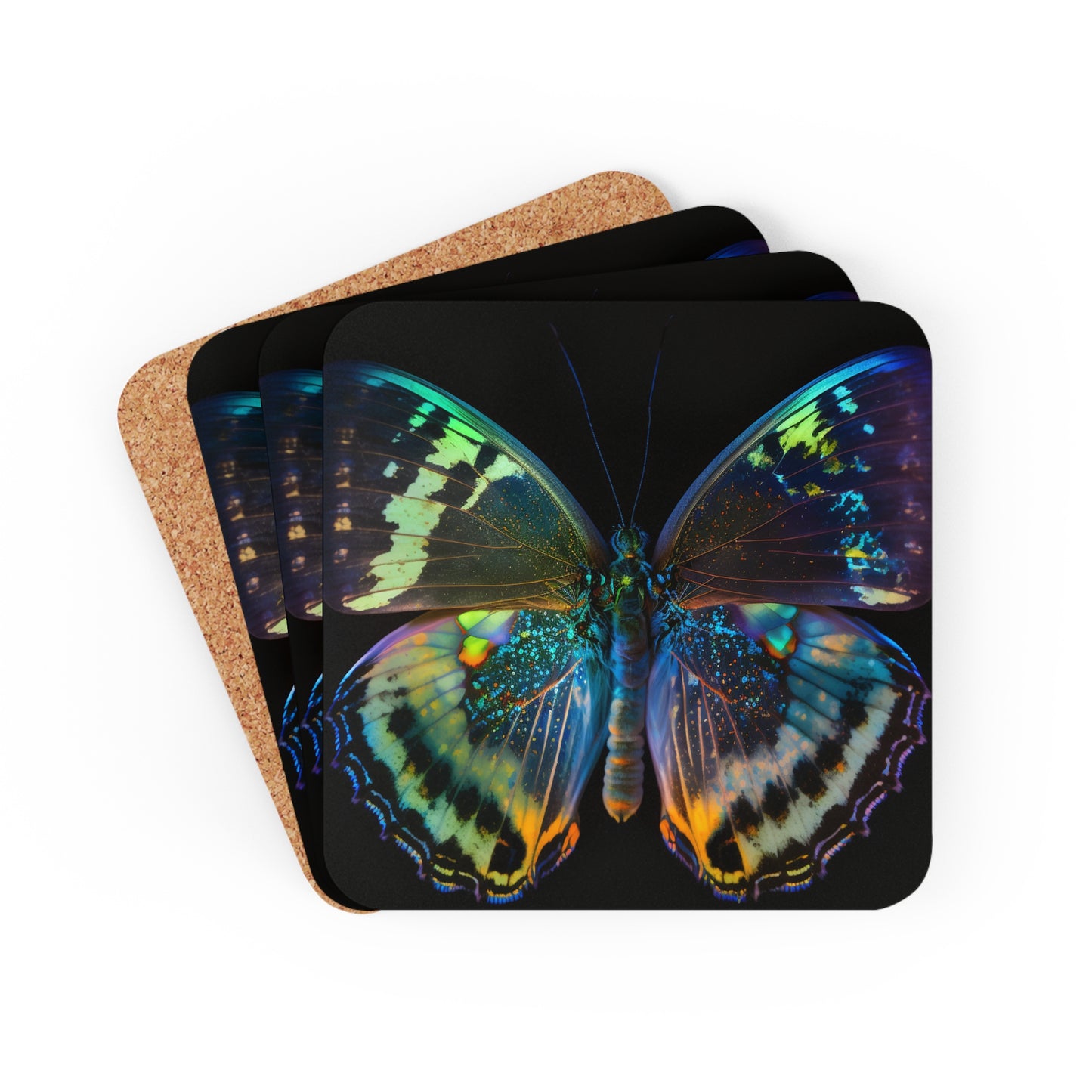 Corkwood Coaster Set Neon Butterfly Flair 4