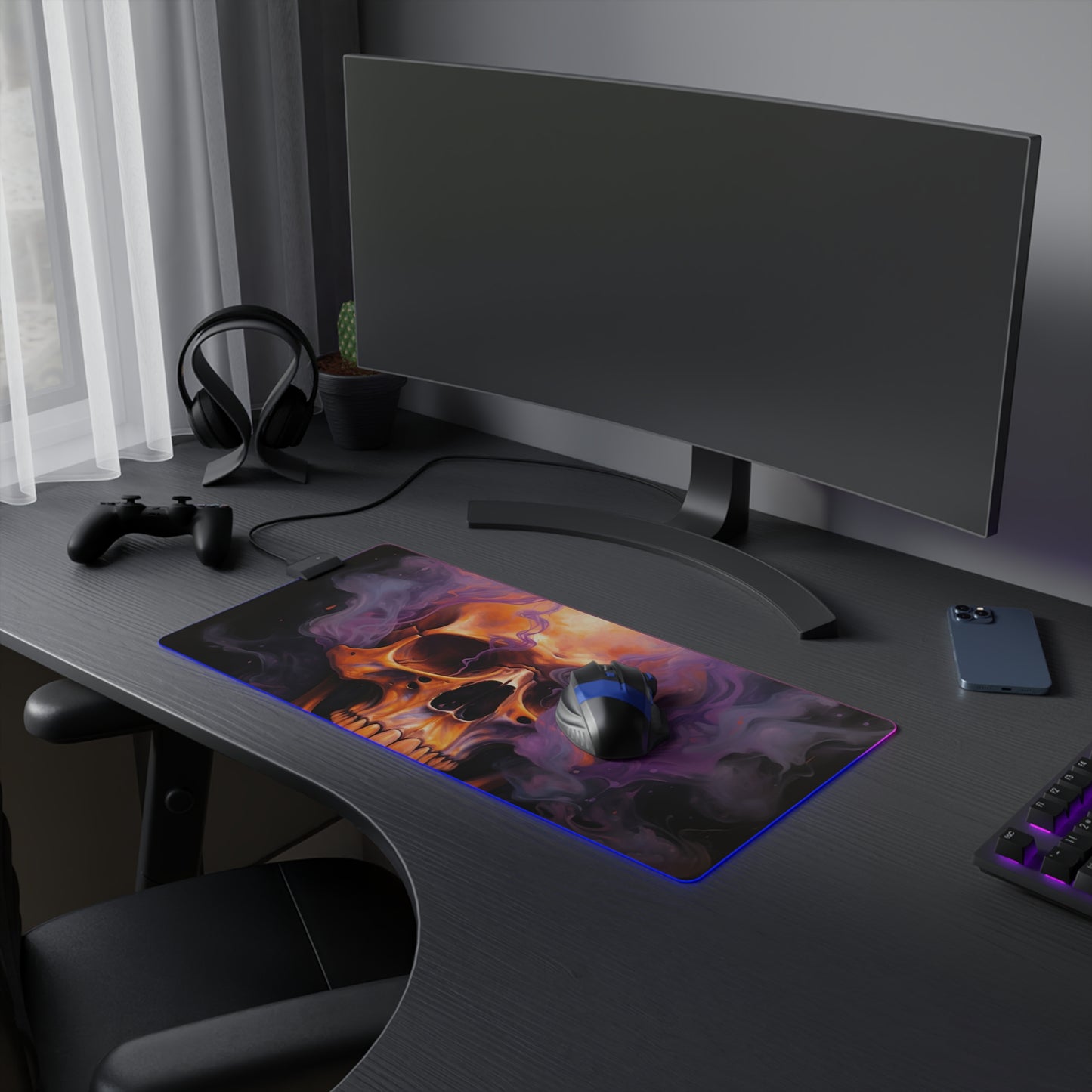 LED Gaming Mouse Pad Skull Flames 4