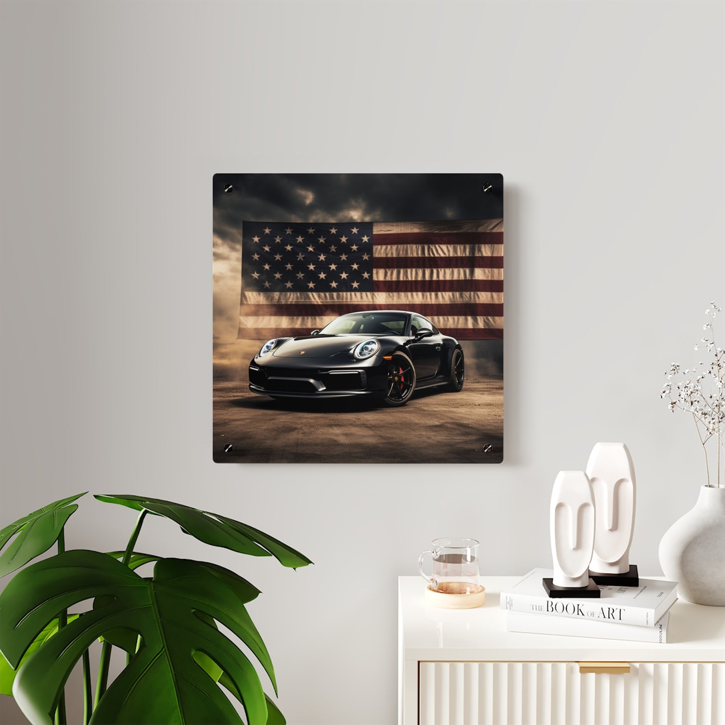 Acrylic Wall Art Panels American Flag Background Porsche 4