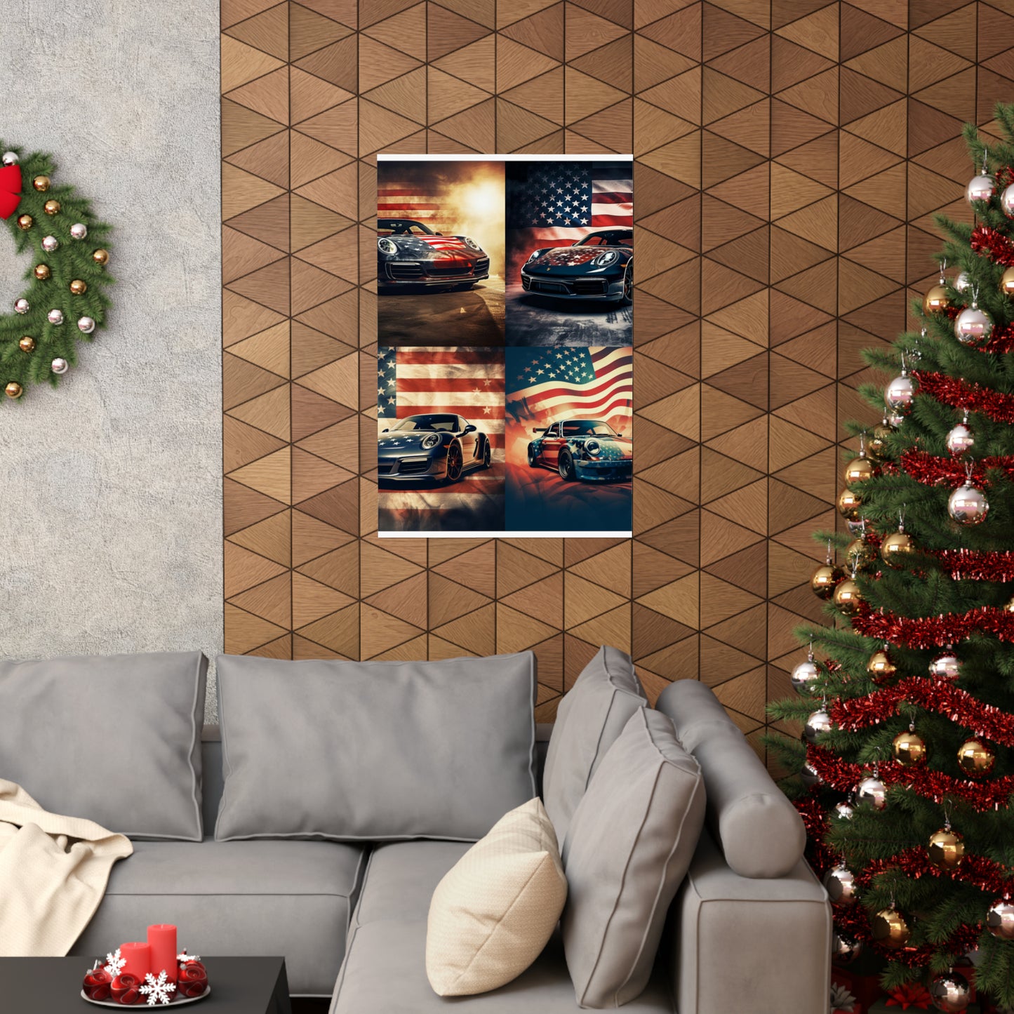 Premium Matte Vertical Posters Abstract American Flag Background Porsche 5
