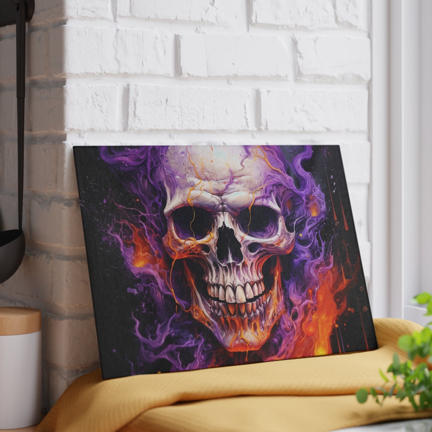 Glass Cutting Board Skull Flames 2