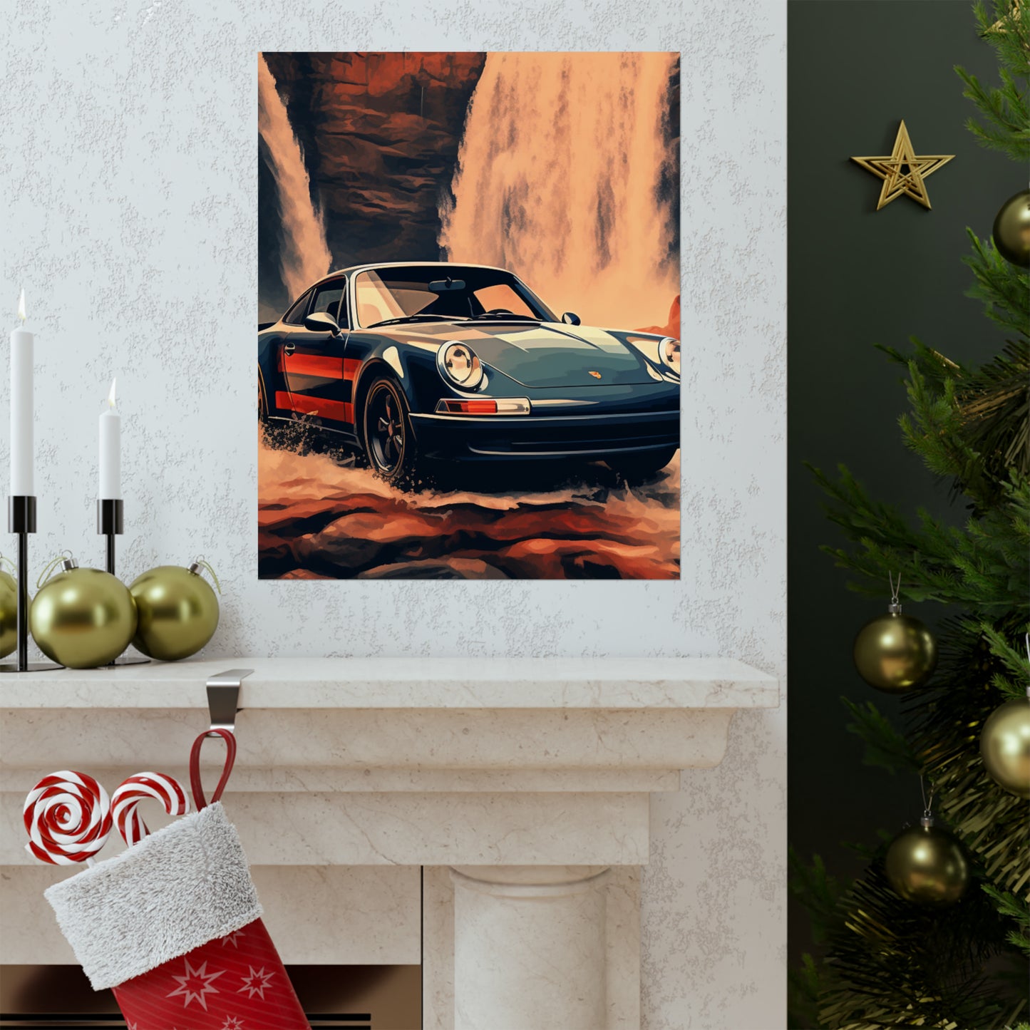 Premium Matte Vertical Posters American Flag Porsche Abstract 3