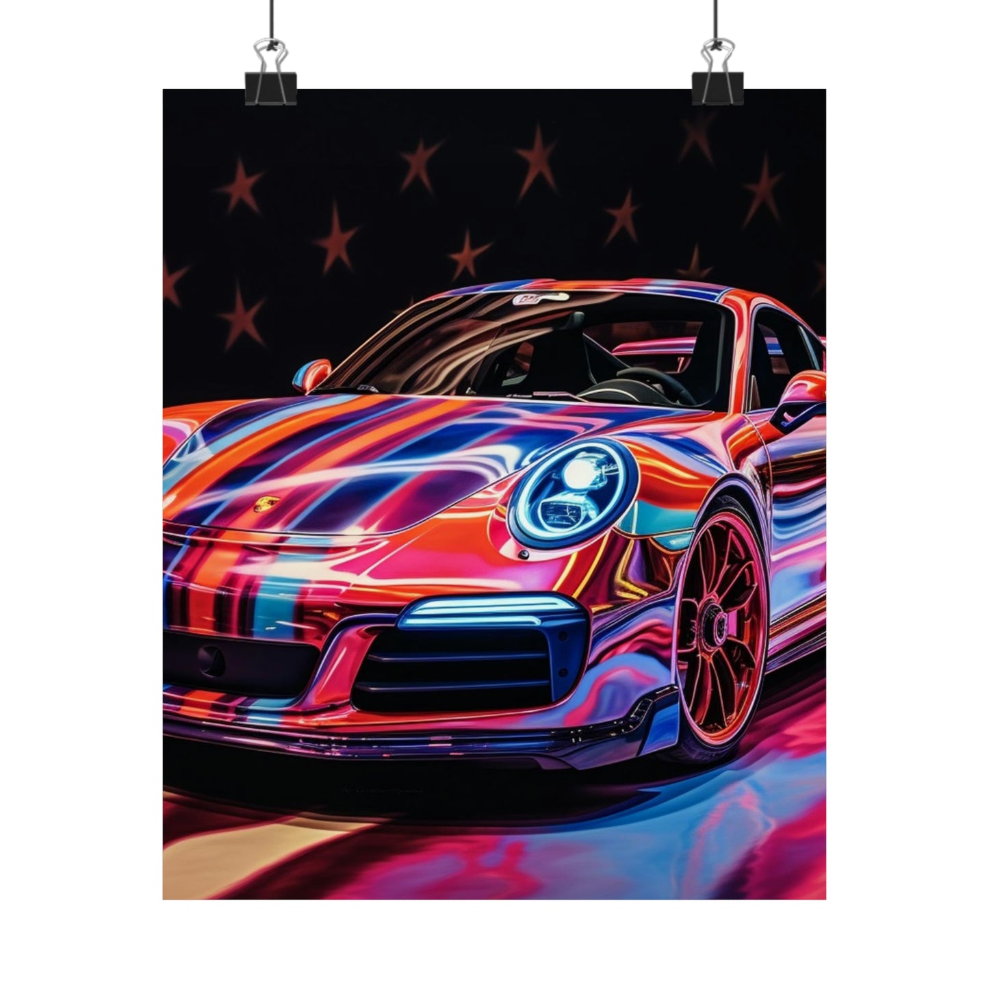 Premium Matte Vertical Posters American Flag Colored Porsche 3