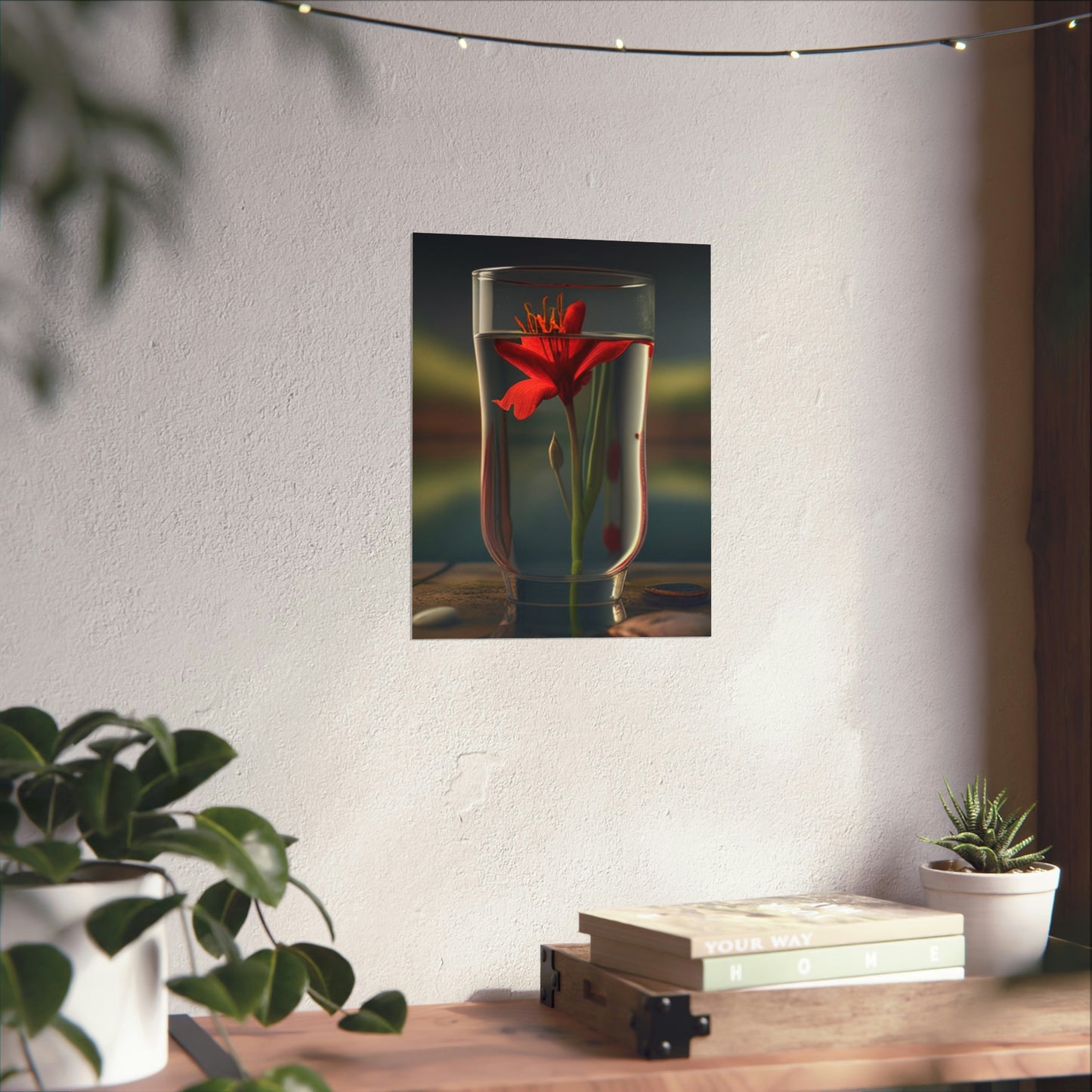 Premium Matte Vertical Posters Red Lily in a Glass vase 1