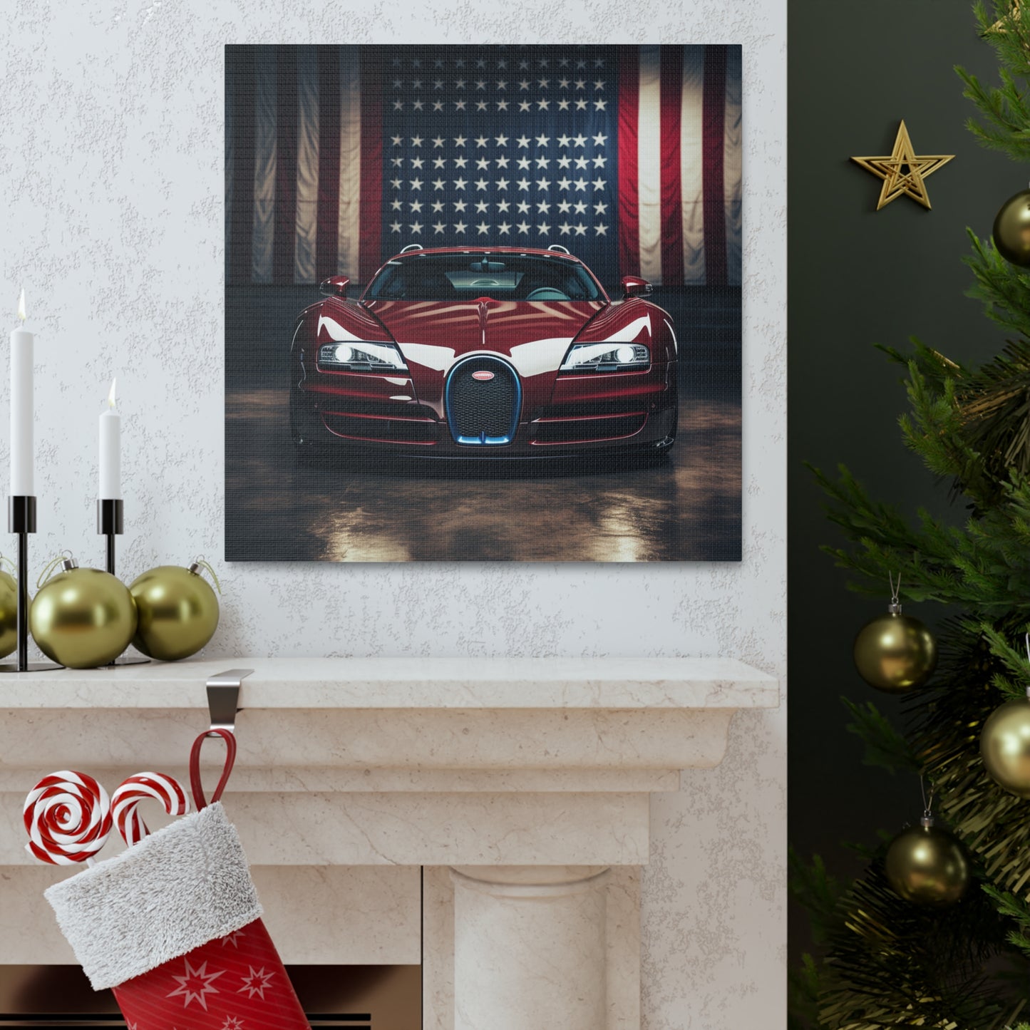 Canvas Gallery Wraps American Flag Background Bugatti 1