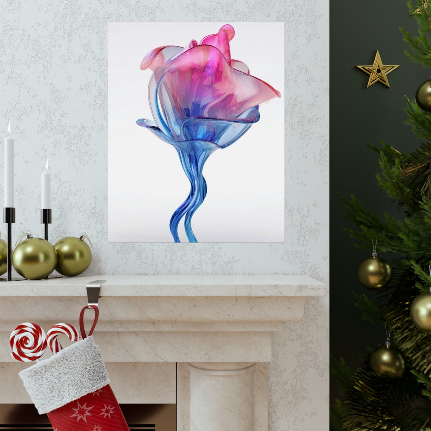 Premium Matte Vertical Posters Pink & Blue Tulip Rose 4