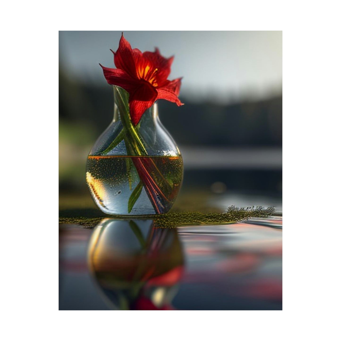 Premium Matte Vertical Posters Red Lily in a Glass vase 3