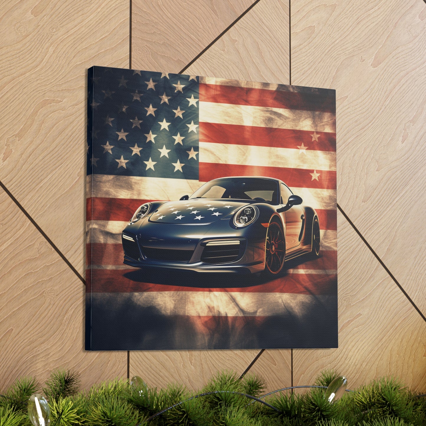 Canvas Gallery Wraps Abstract American Flag Background Porsche 3