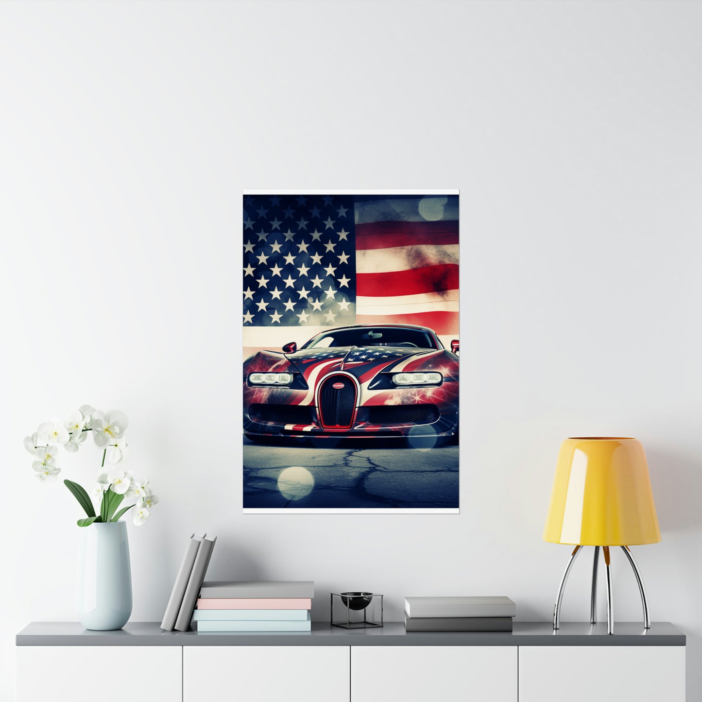 Premium Matte Vertical Posters Abstract American Flag Background Bugatti 1