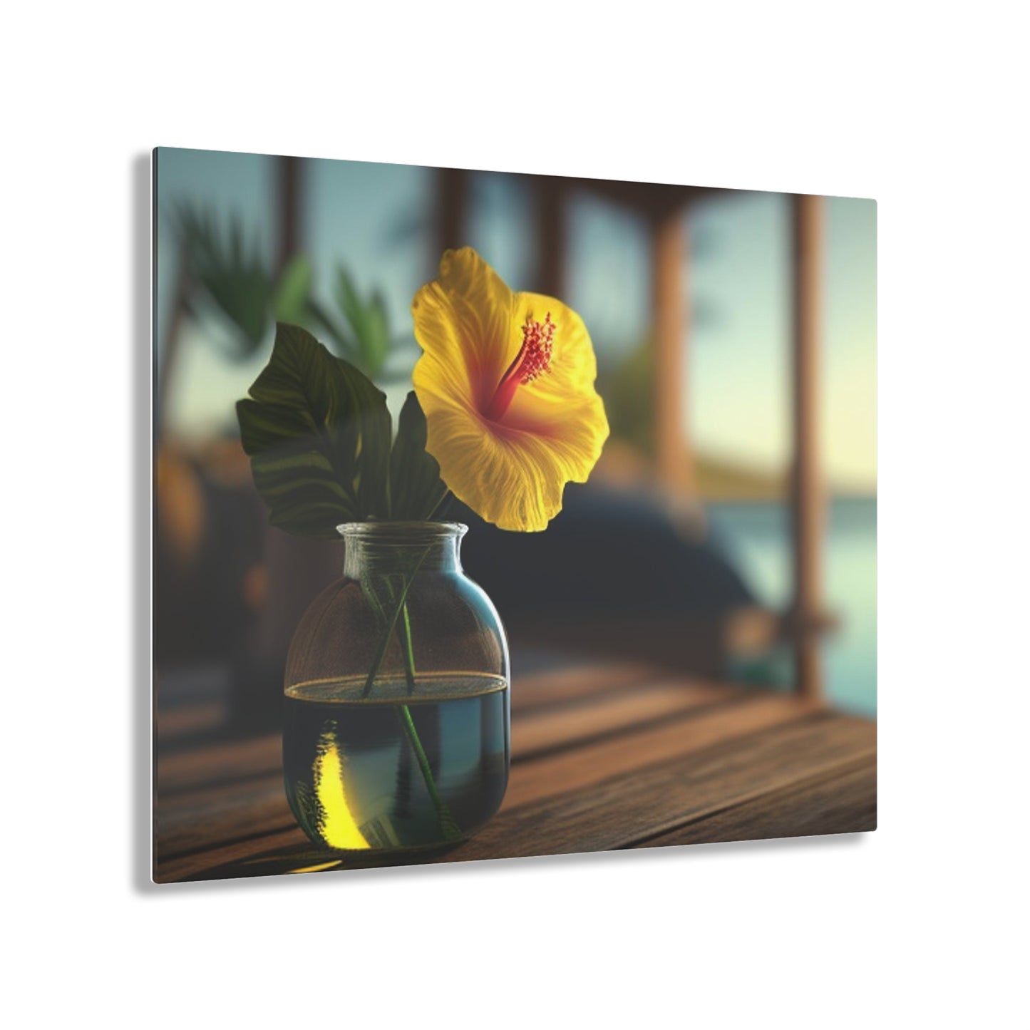 Acrylic Prints Yellow Hibiscus Wood 2