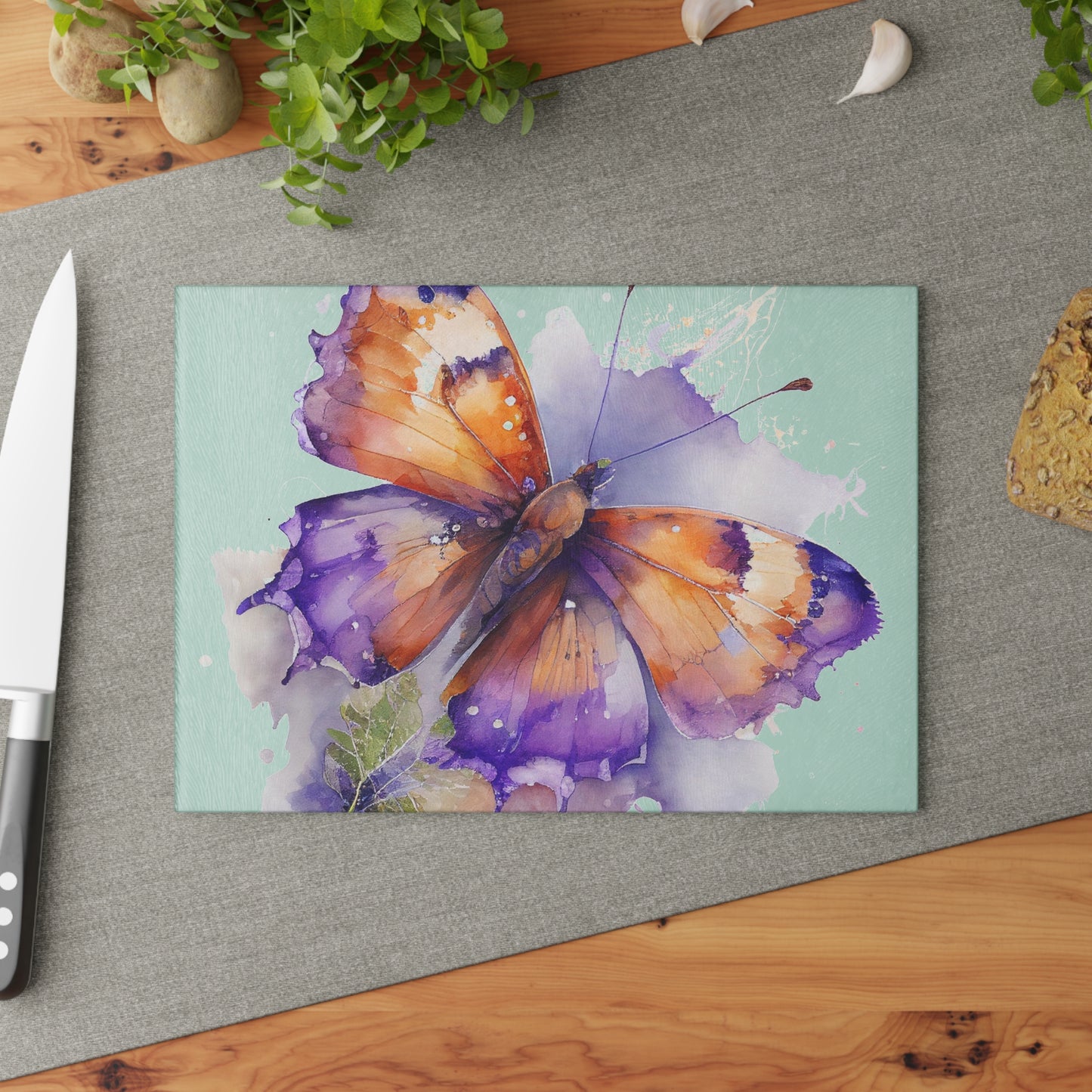 Glass Cutting Board MerlinRose Watercolor Butterfly 2