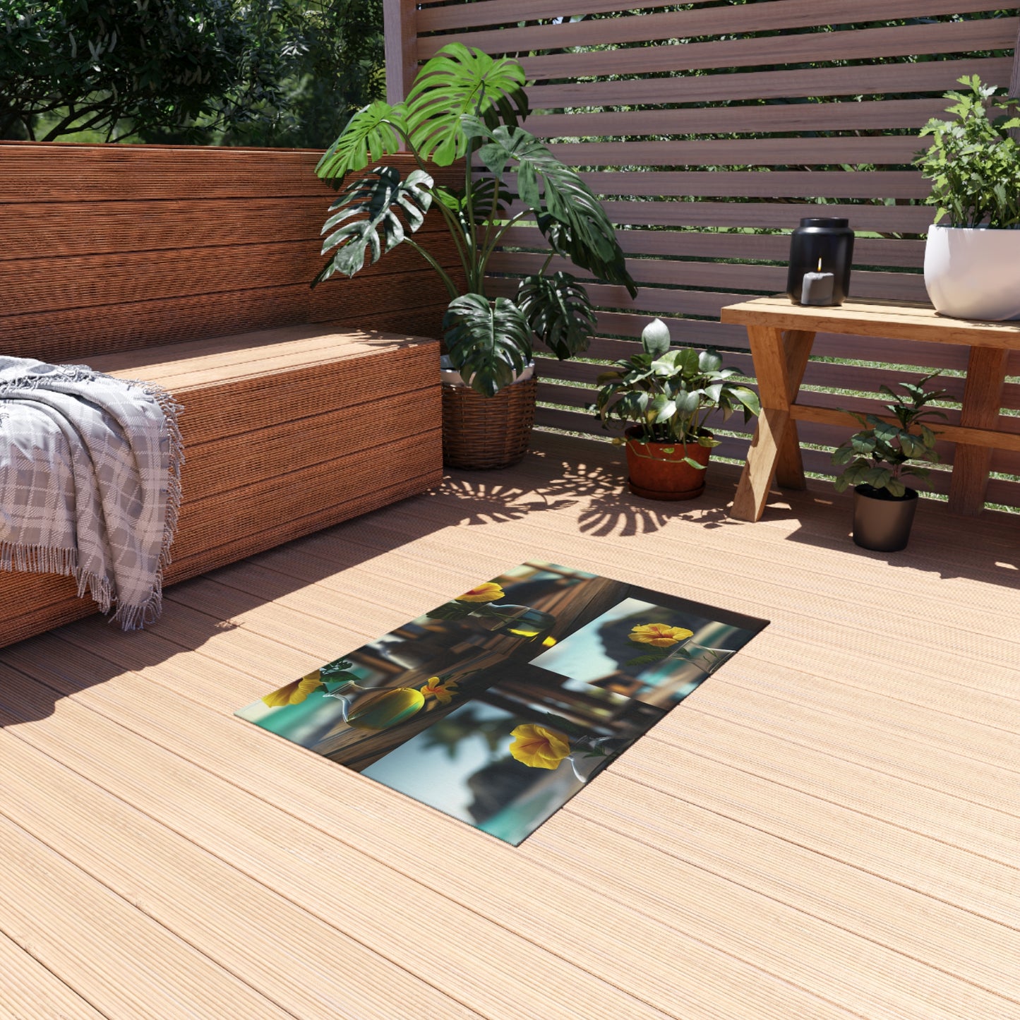 Outdoor Rug  Yellow Hibiscus Wood 5