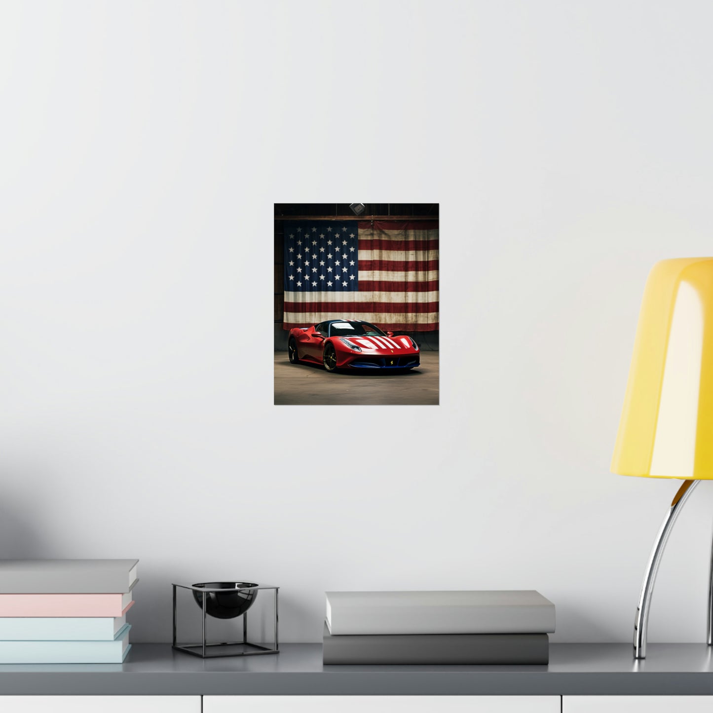 Premium Matte Vertical Posters American Flag Farrari 4