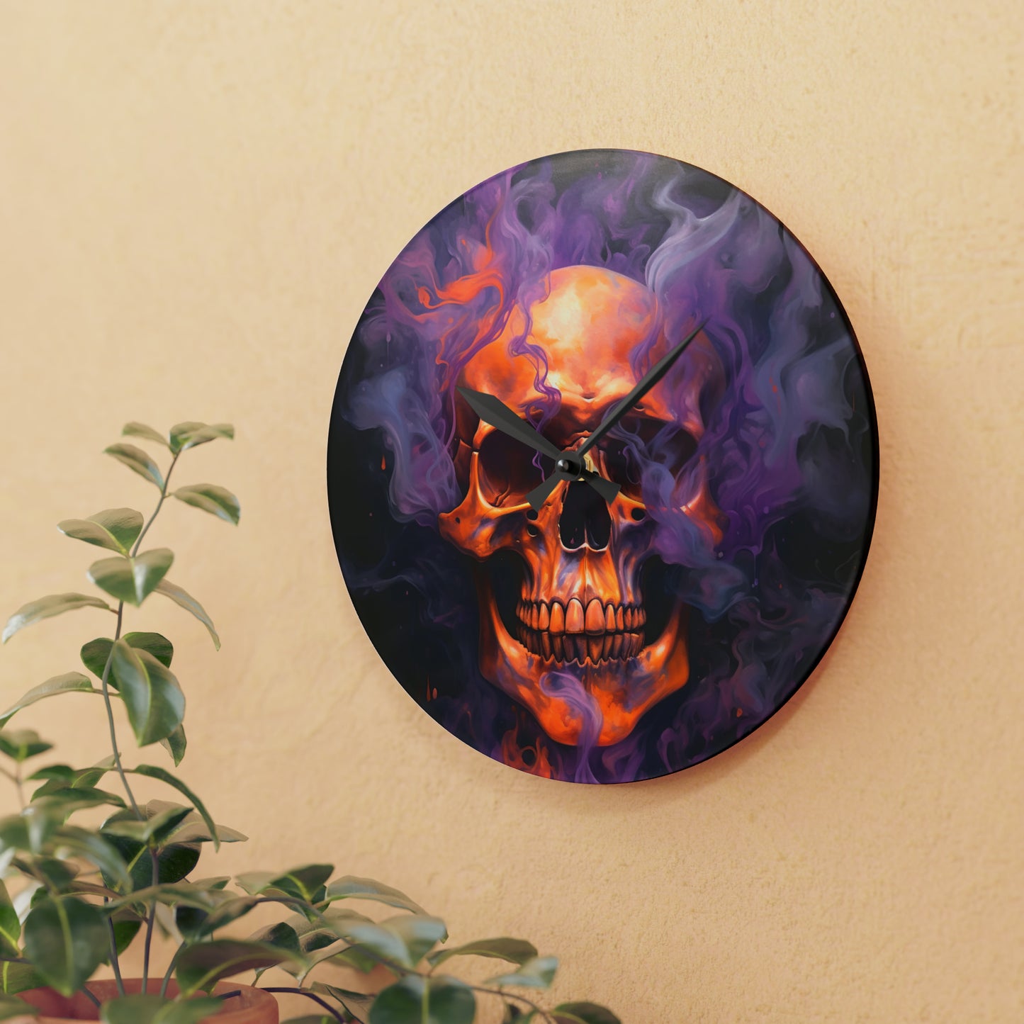 Acrylic Wall Clock Skull Flames 4