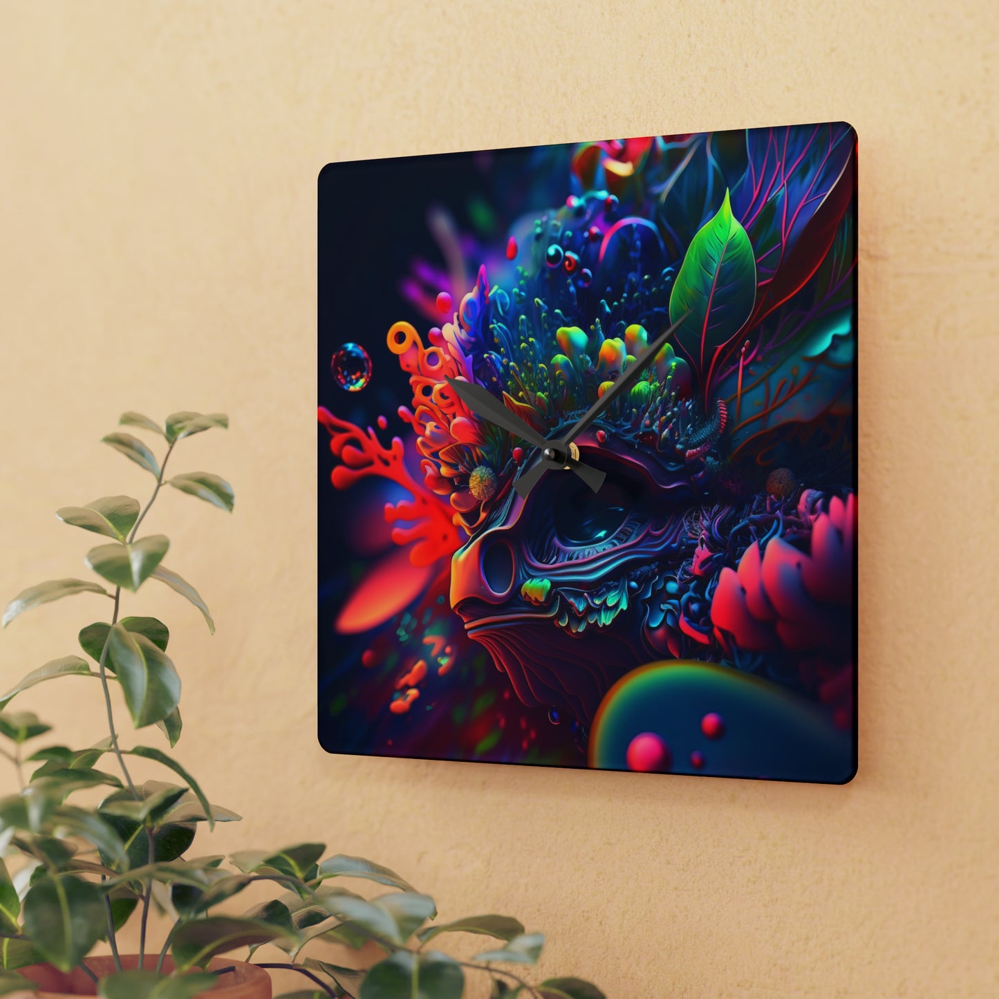 Acrylic Wall Clock Florescent Skull Death 2